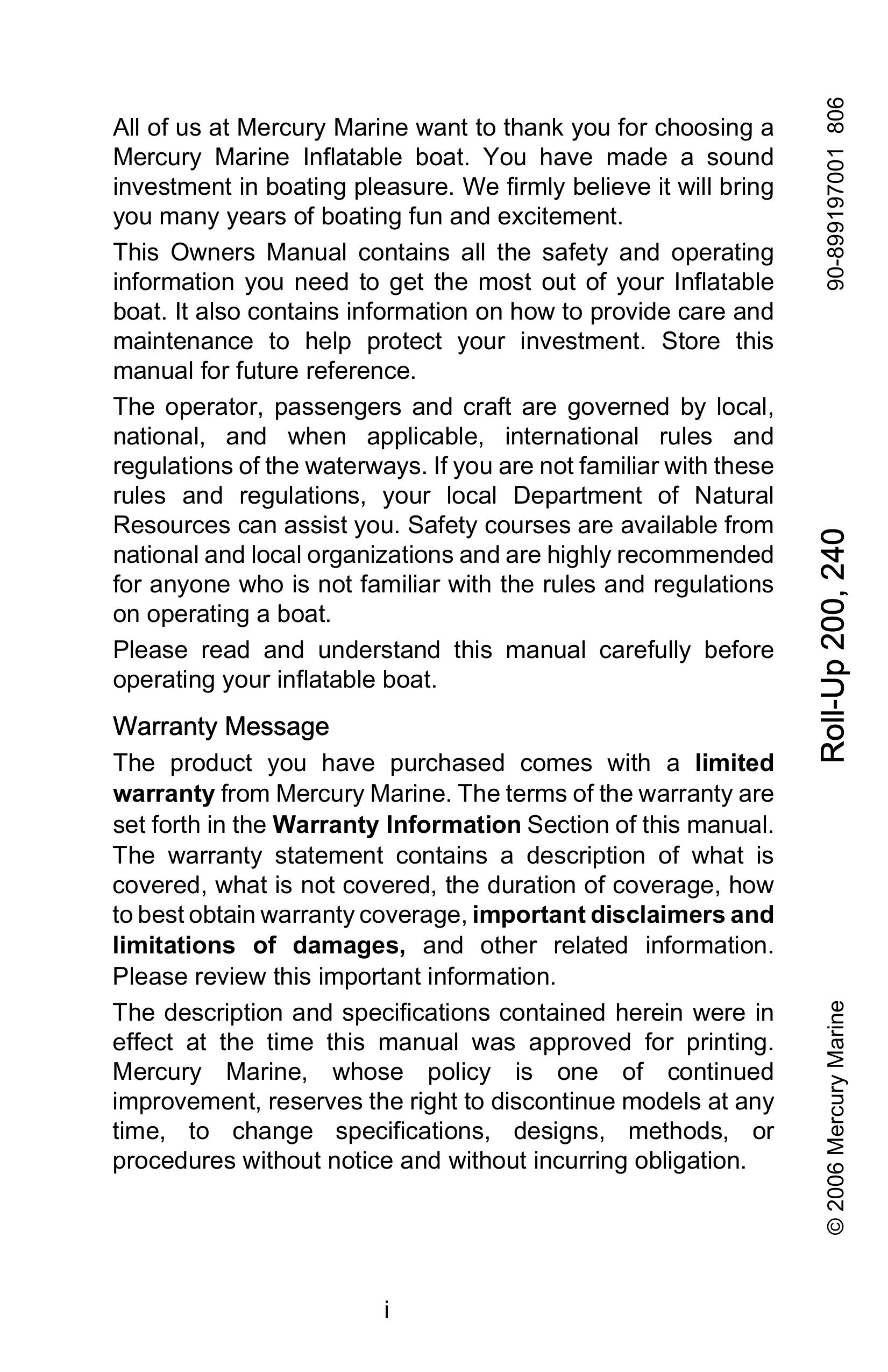Mercury Marine 899197001 Boat User Manual