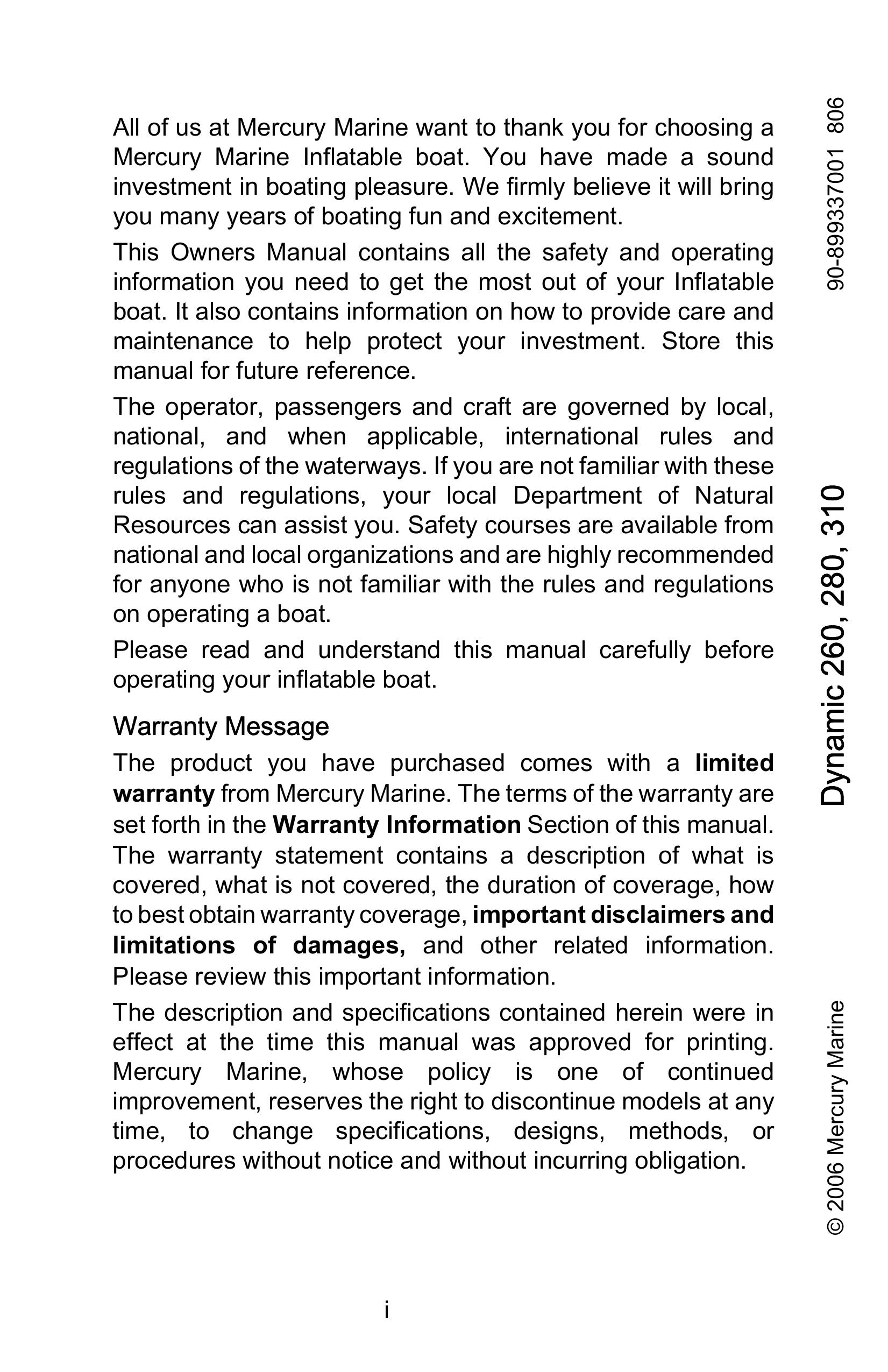 Mercury Marine 899337001 Boat User Manual