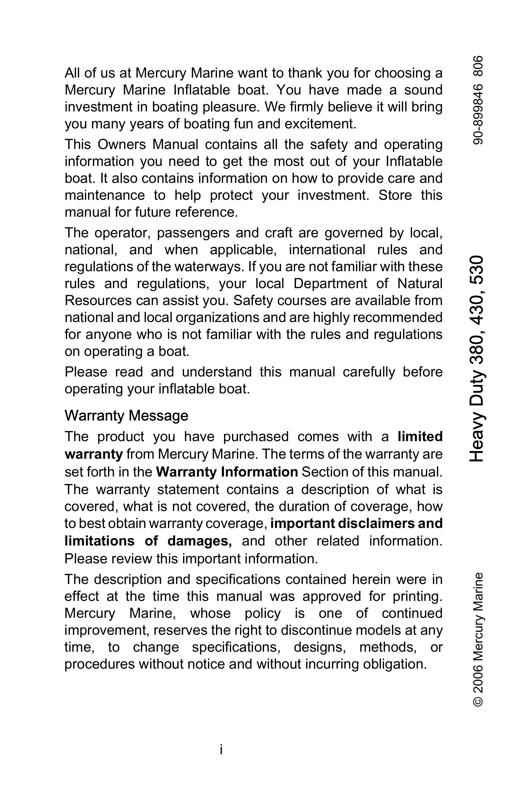 Mercury Marine 899846001 Boat User Manual