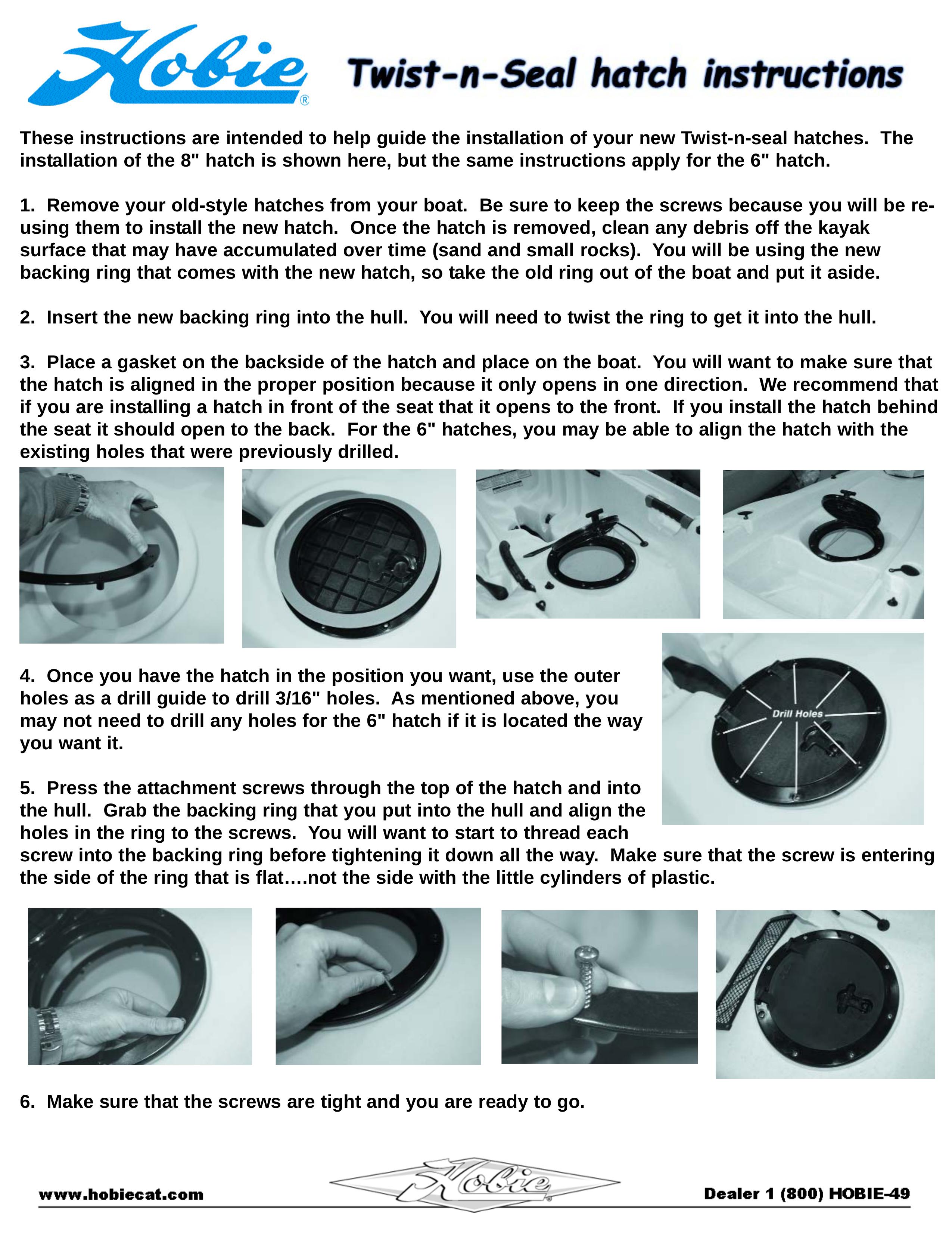 Hobie Twist-n-Seal Hatch Boating Equipment User Manual