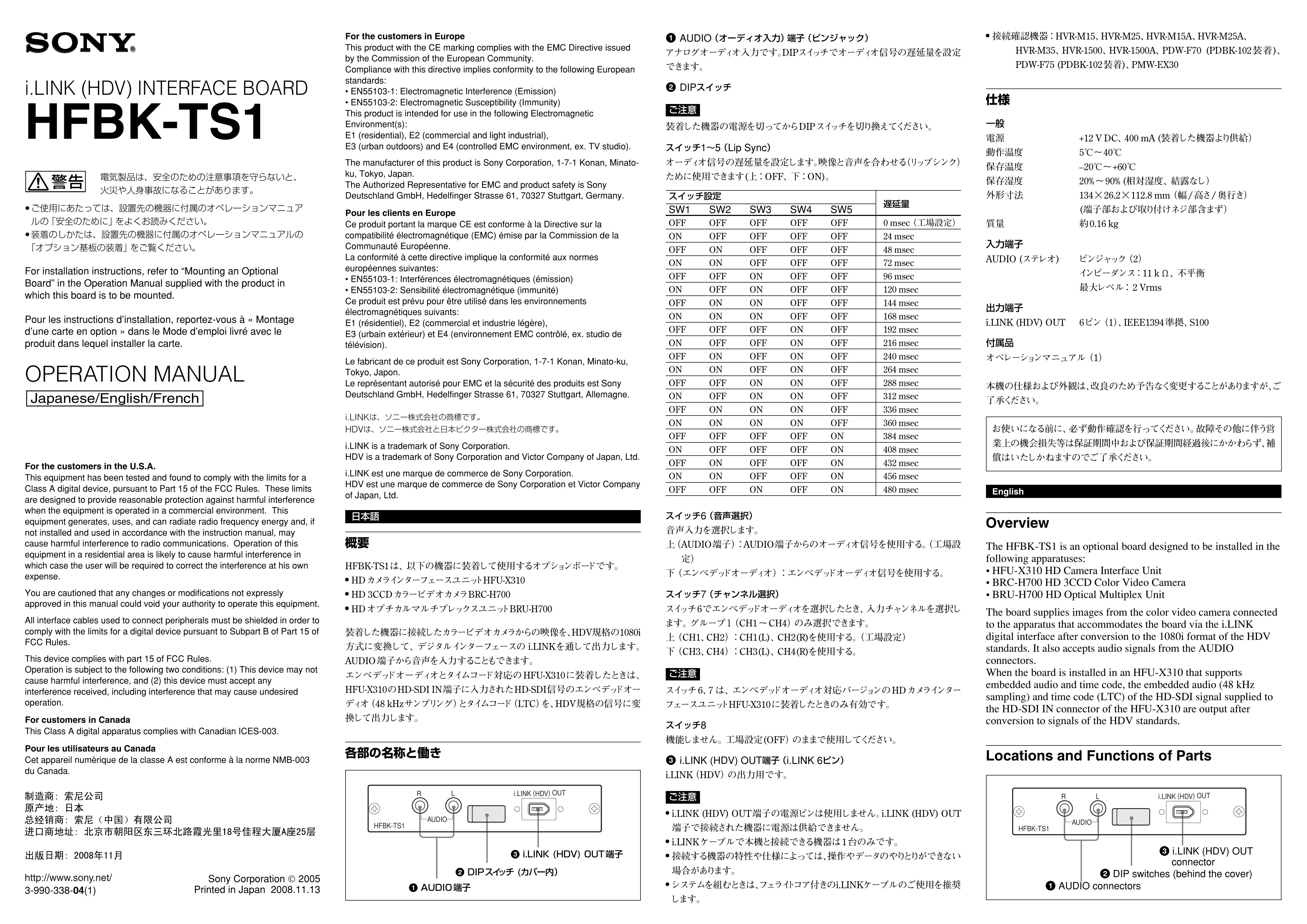 Sony HFBK-TS1 Boating Equipment User Manual