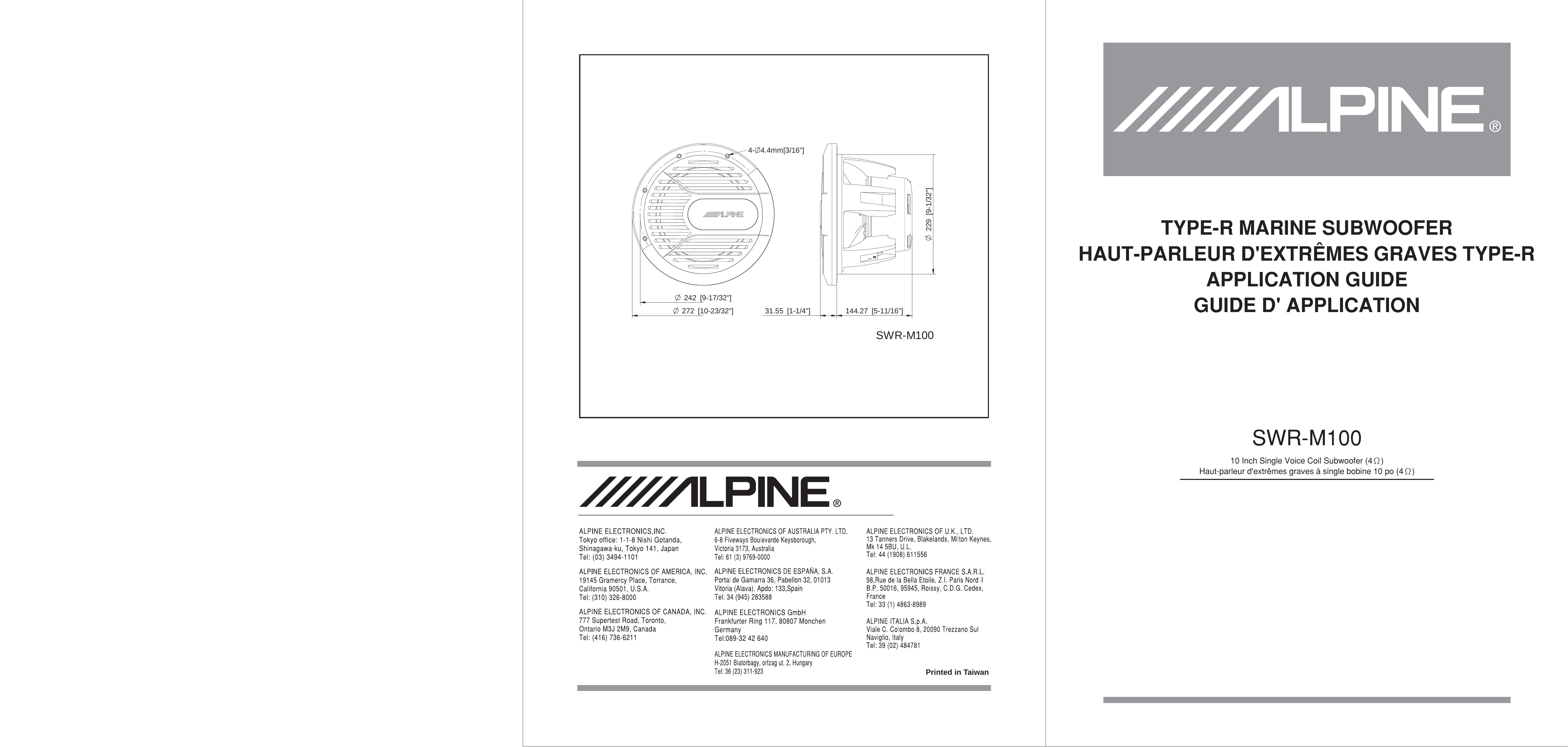 Alpine SWR-M100 Fish Finder User Manual