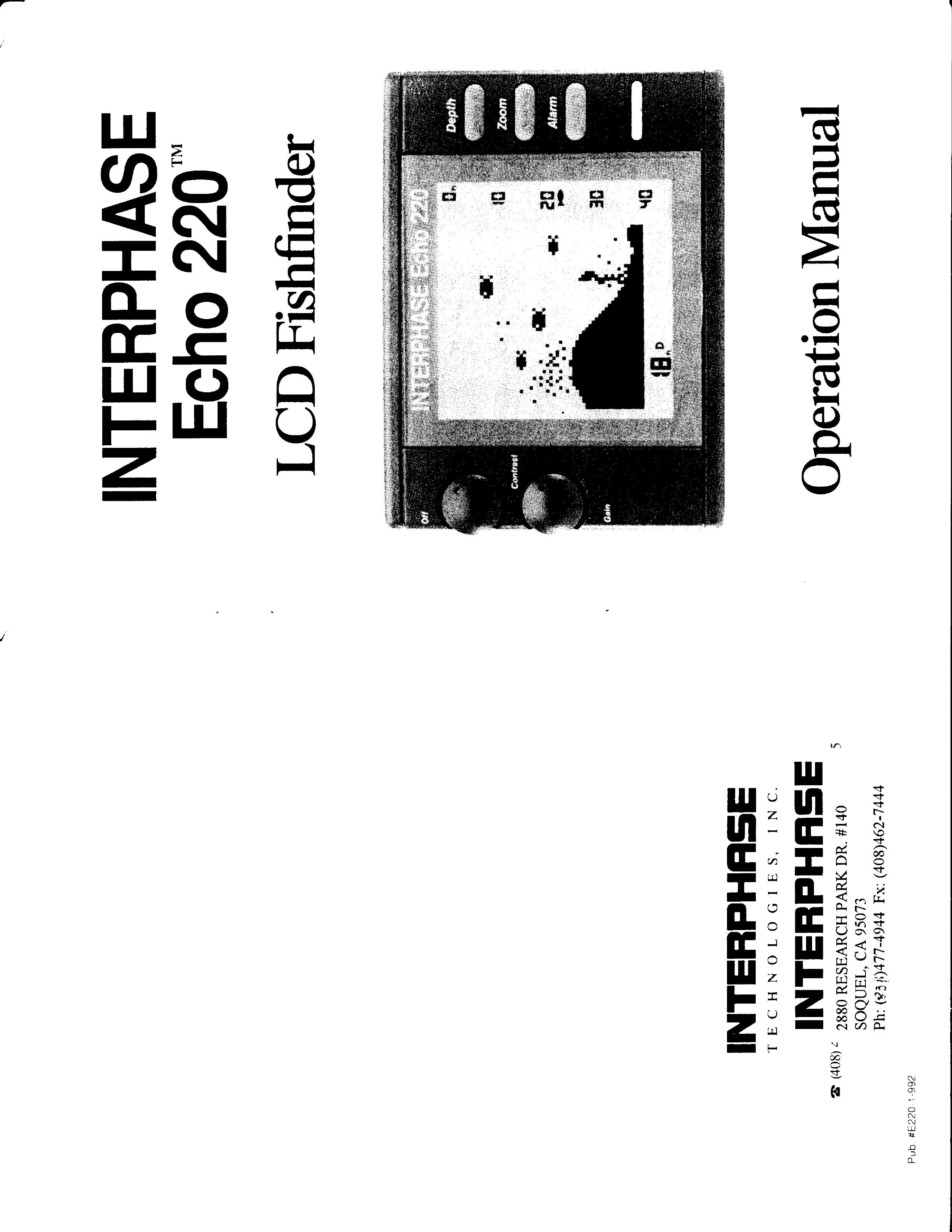 Interphase Tech Echo 220 Fish Finder User Manual