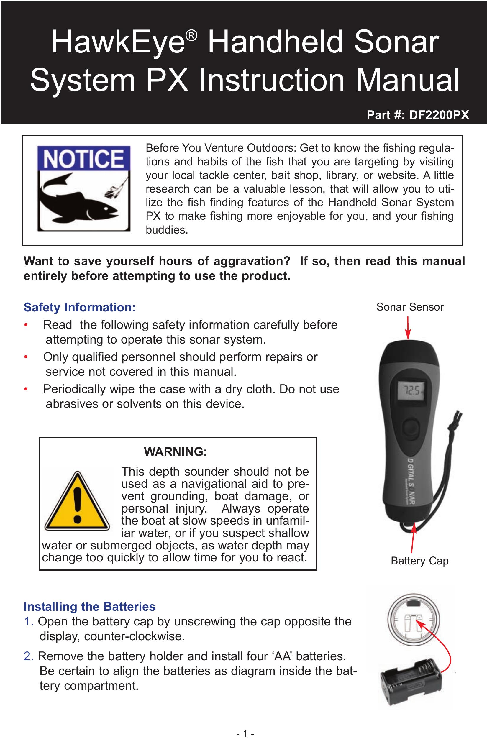 NorCross HawkEye Handheld Sonar System PX Fish Finder User Manual