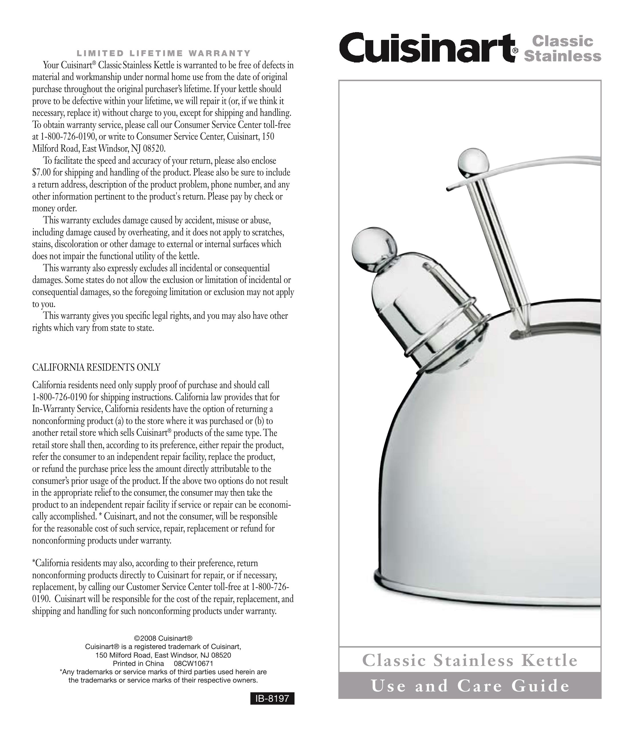 Cuisinart classic stainless kettle Life Jacket User Manual
