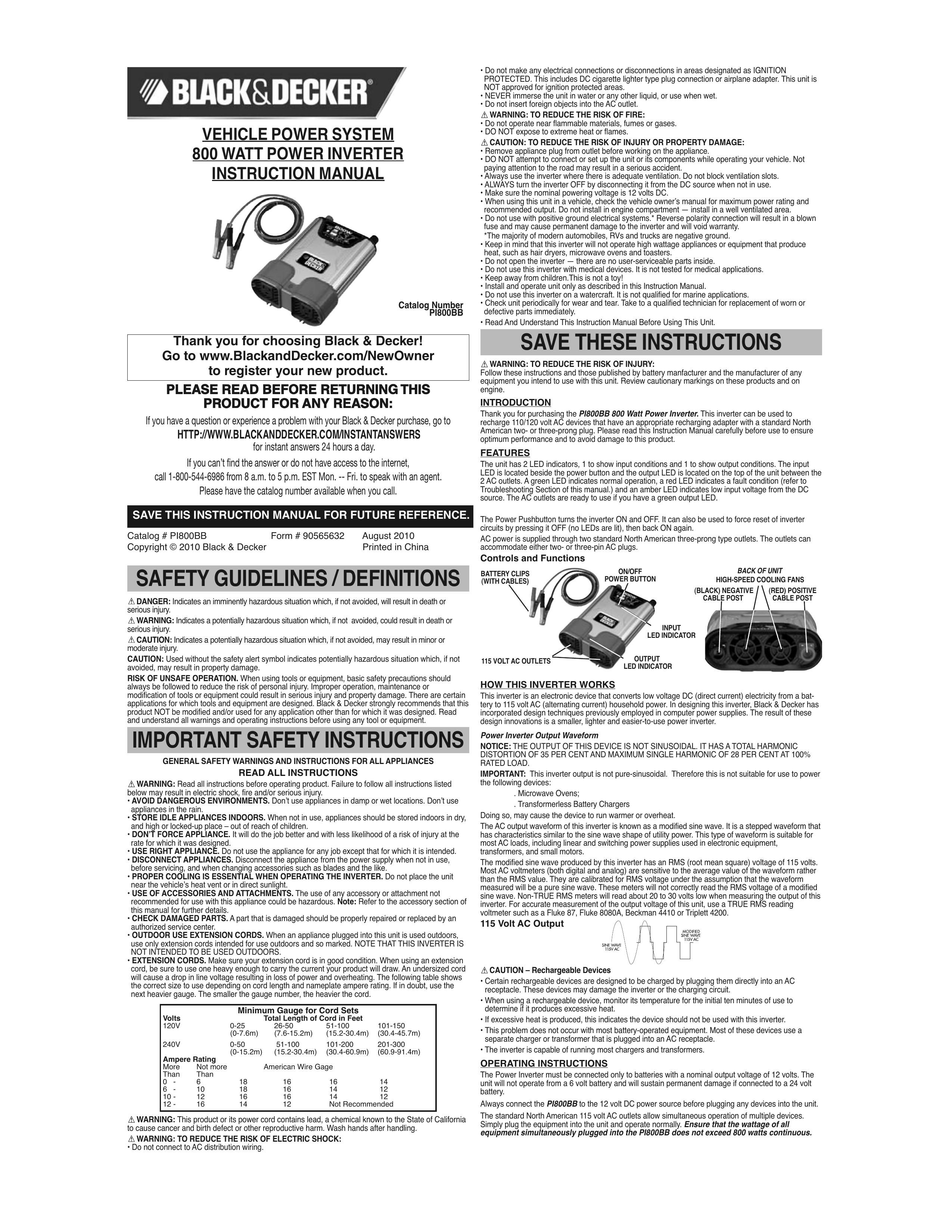 Black & Decker PI800BB Marine Battery User Manual