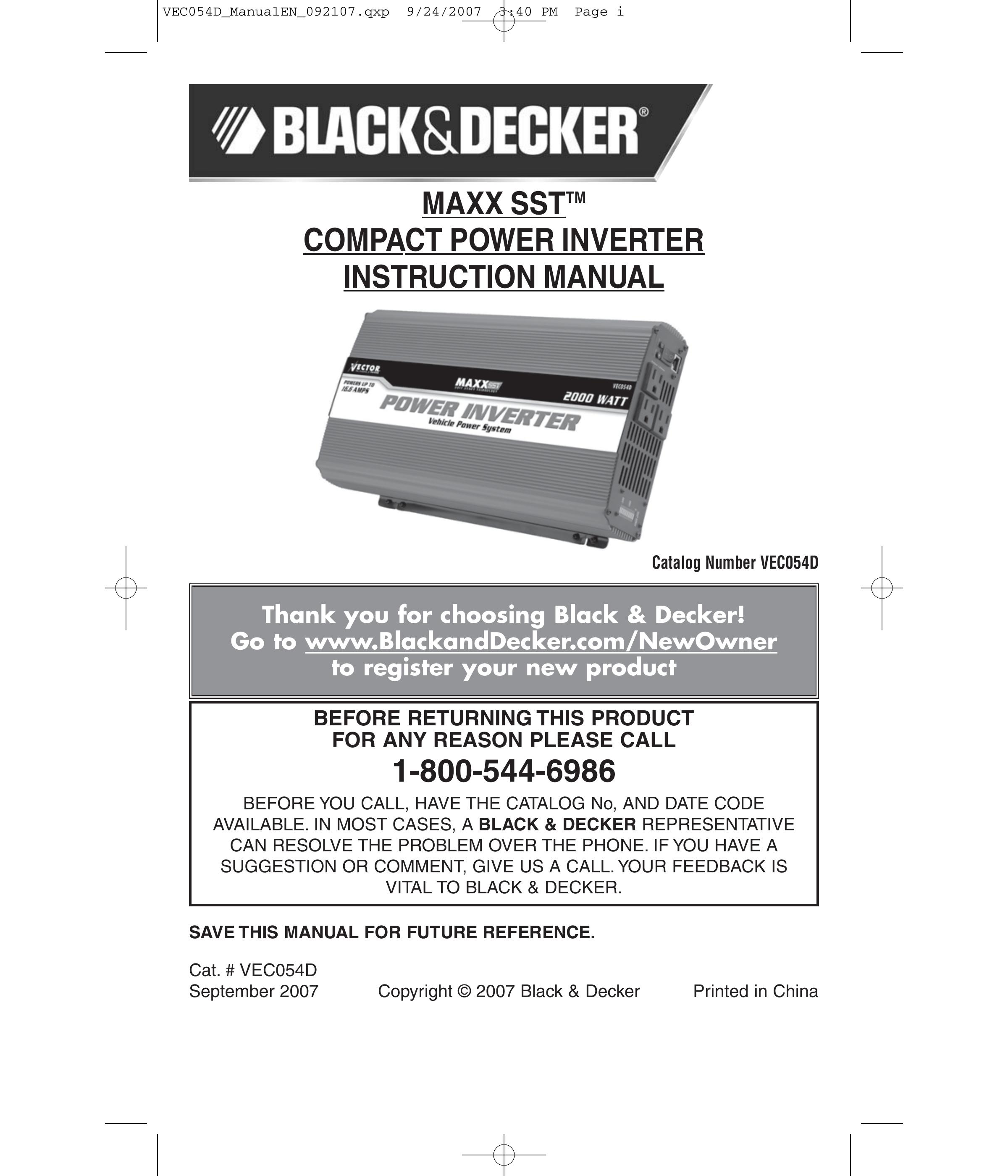 Black & Decker VEC054D Marine Battery User Manual