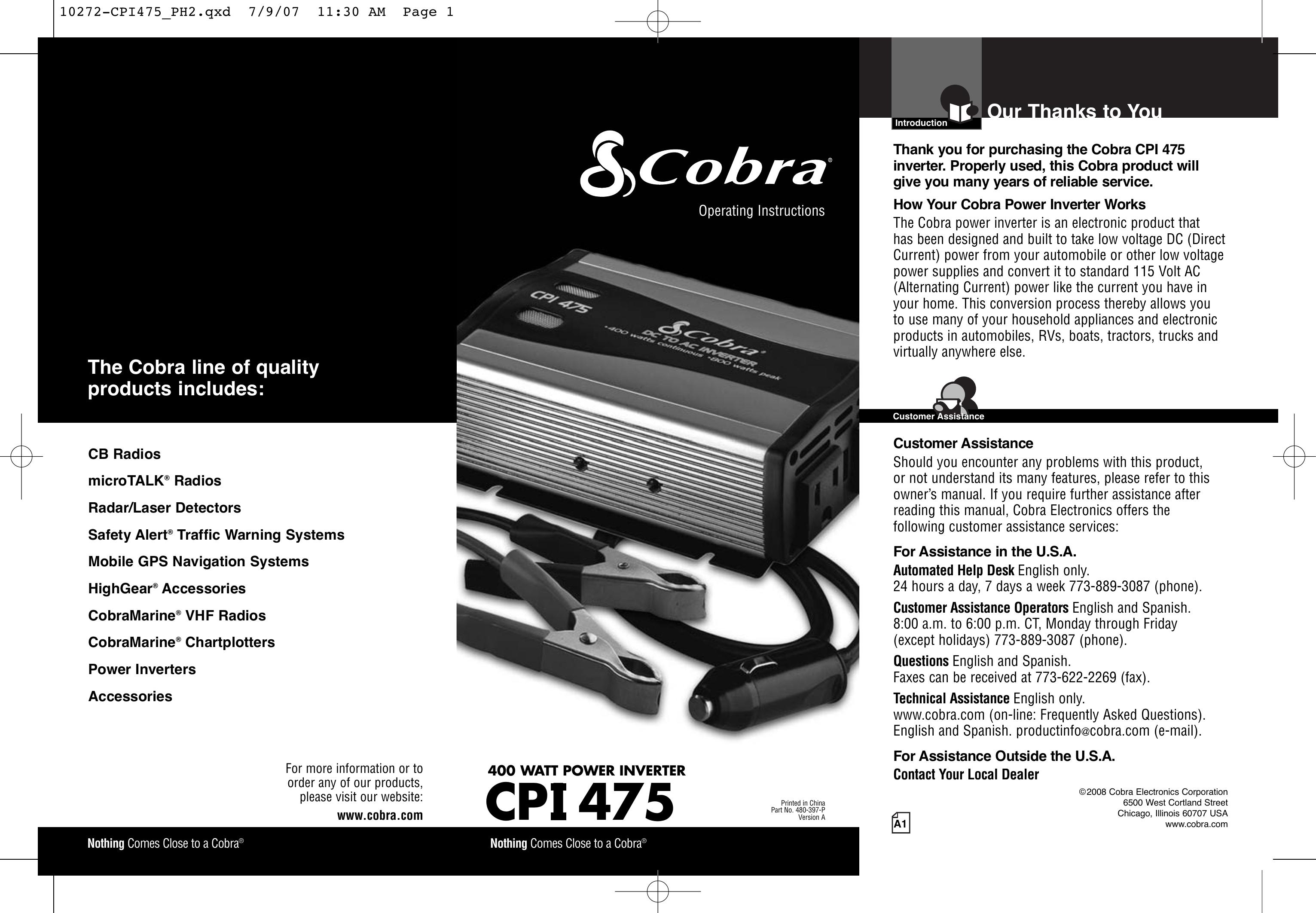 Cobra Electronics CPI 475 Marine Battery User Manual