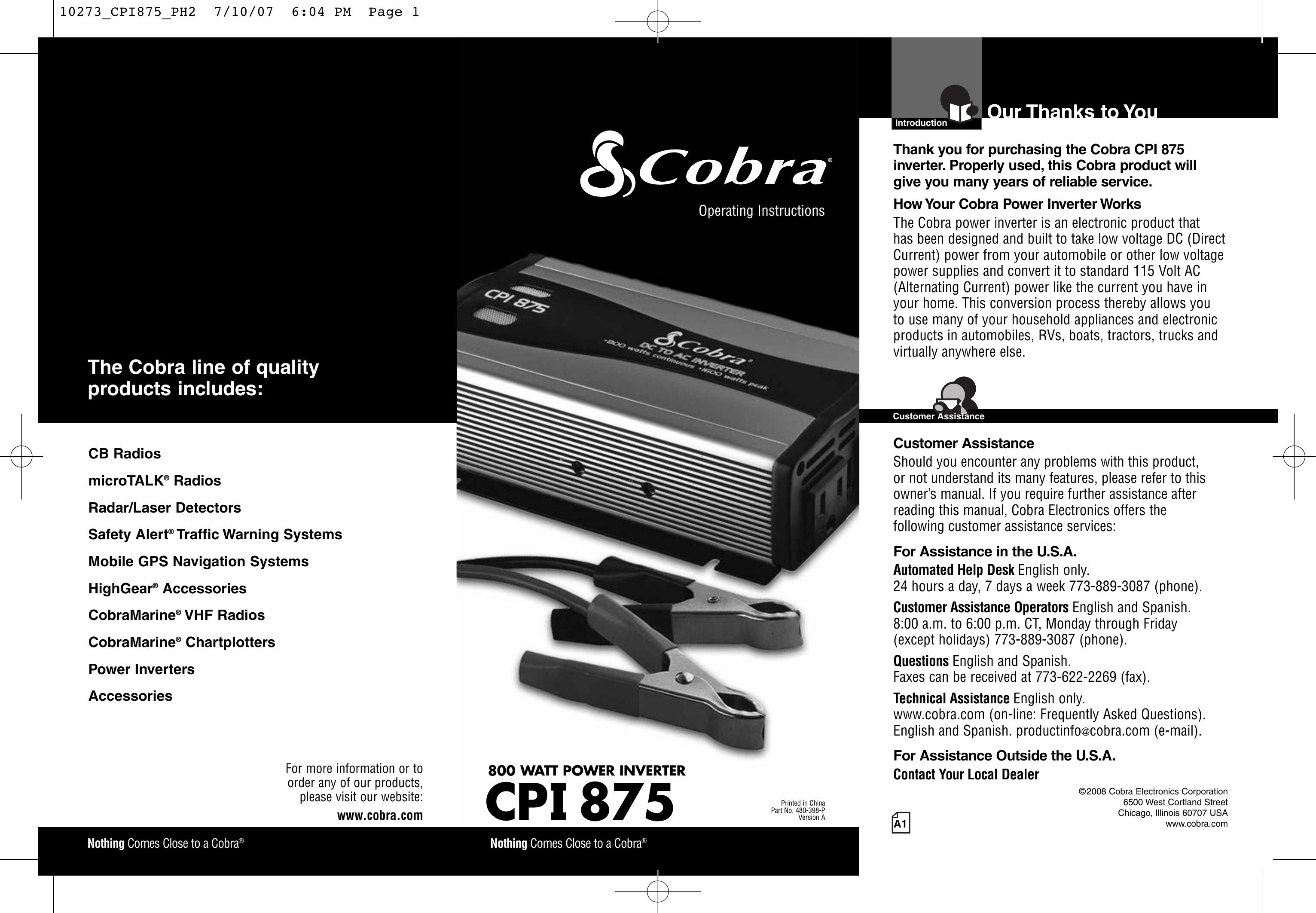 Cobra Electronics CPI 875 Marine Battery User Manual