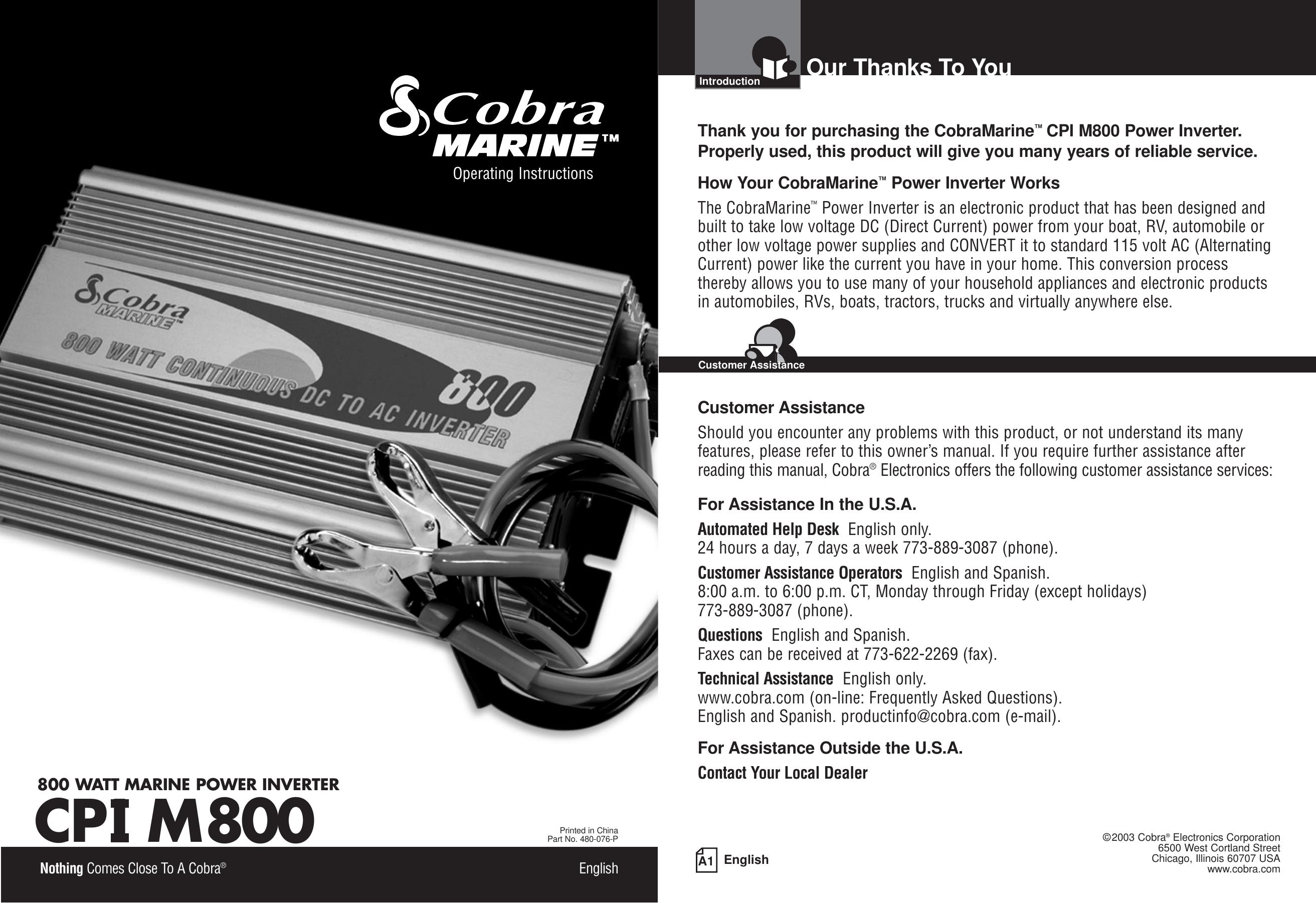 Cobra Electronics CPI M800 Marine Battery User Manual