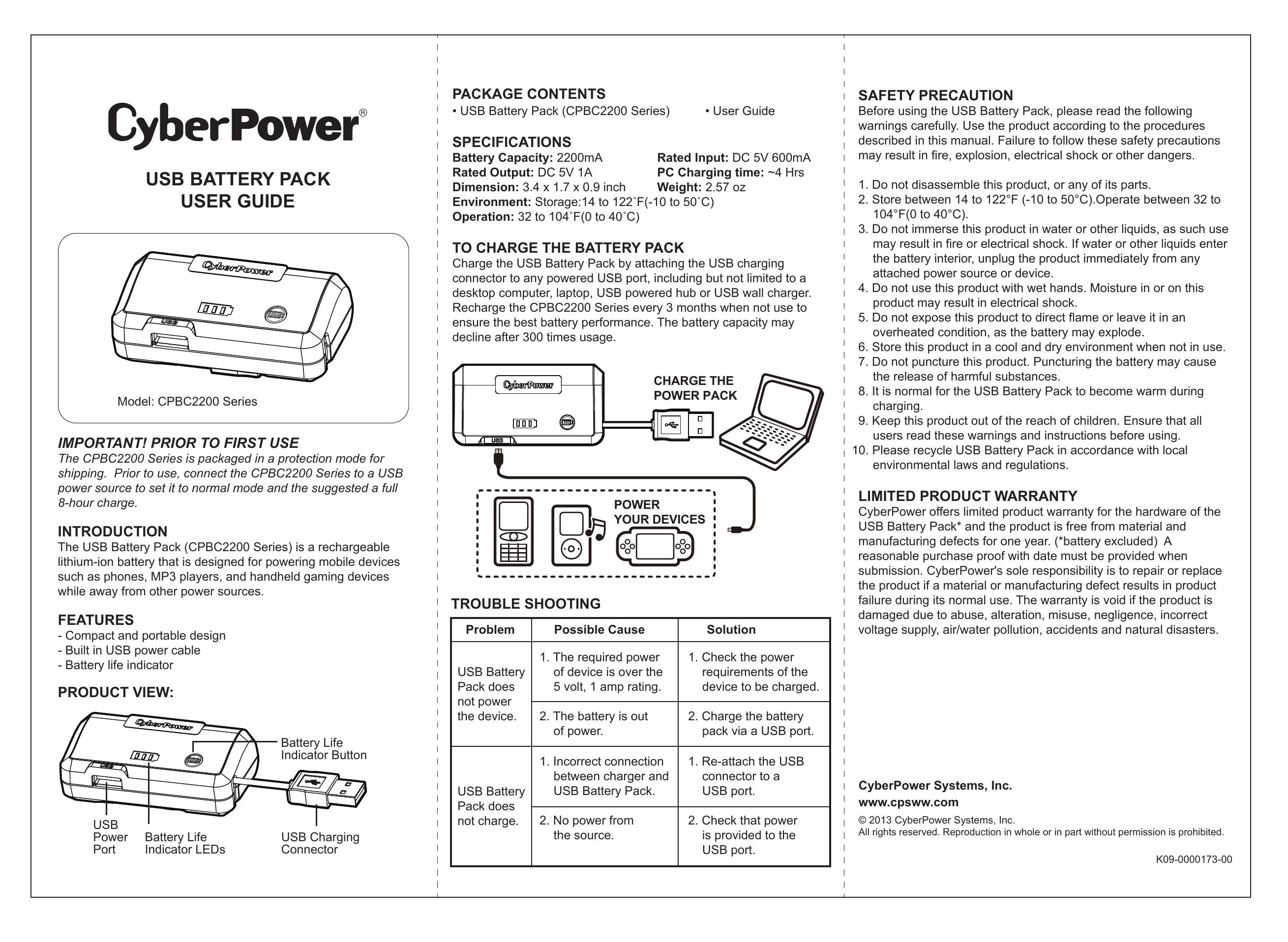 CyberPower Systems CPBC2200 Series Marine Battery User Manual