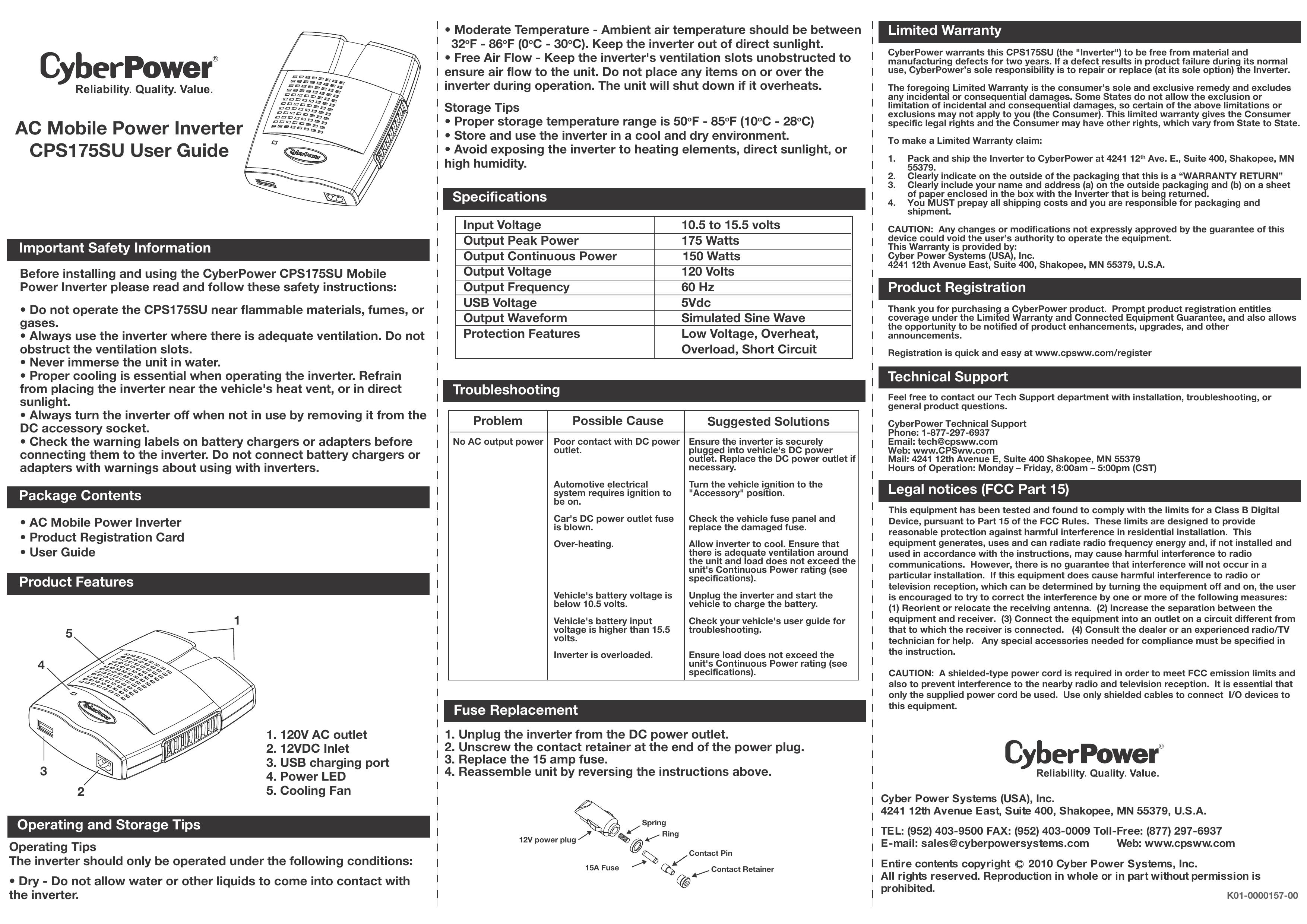 CyberPower Systems CPS175SU Marine Battery User Manual