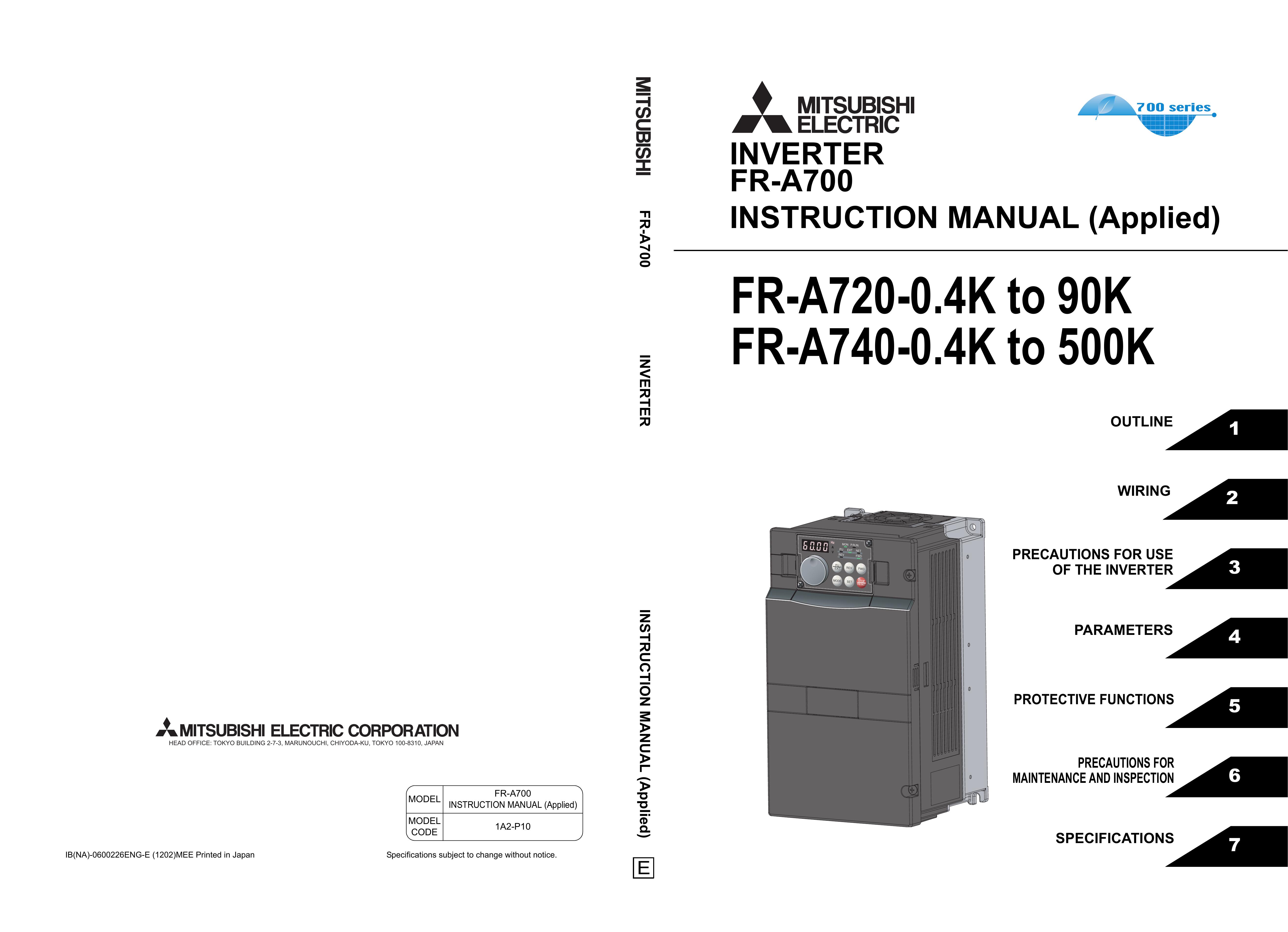 Mitsubishi Electronics FR-A720-0.4k to 90k Marine Battery User Manual