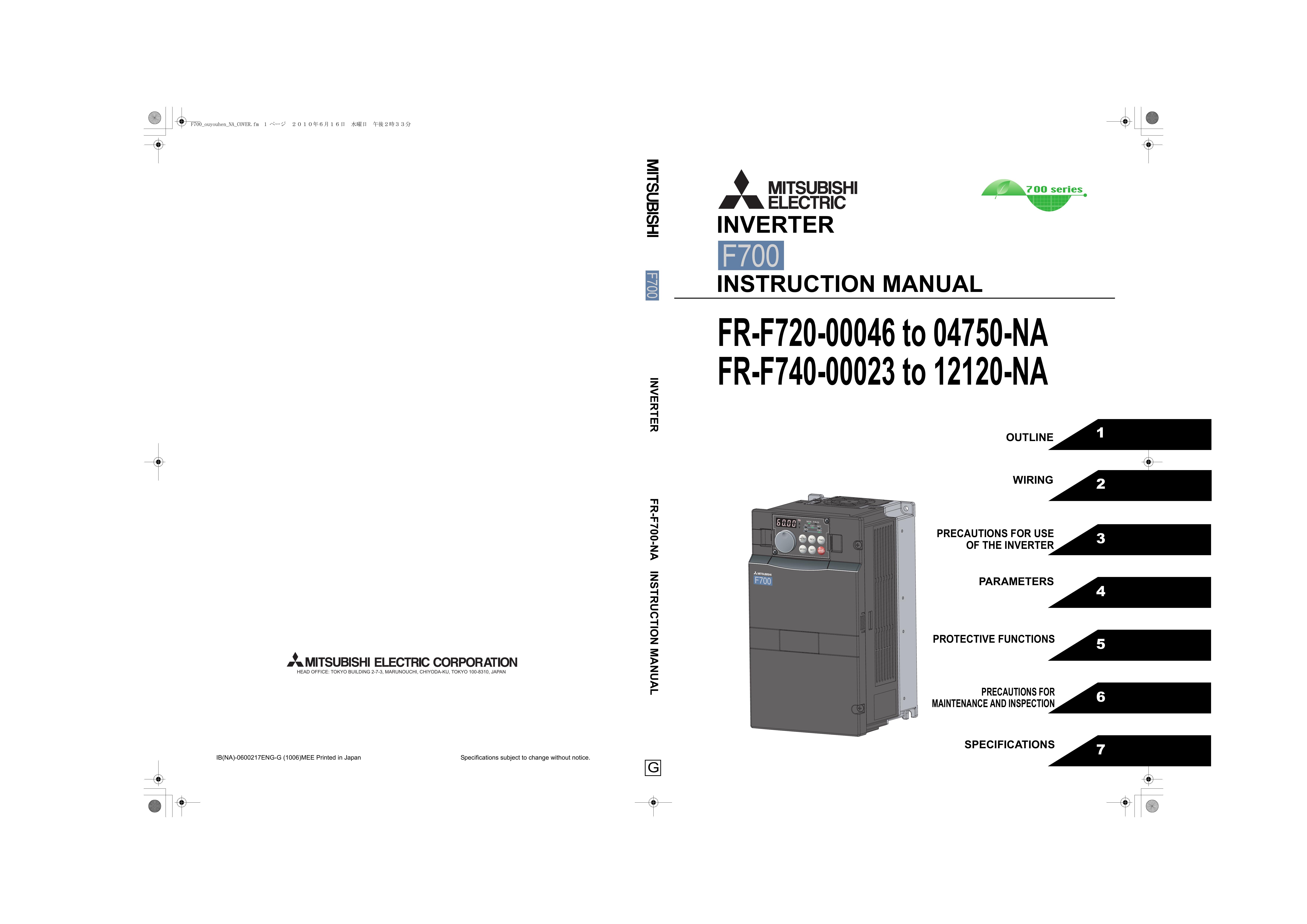 Mitsubishi Electronics FR-F700-NA Marine Battery User Manual