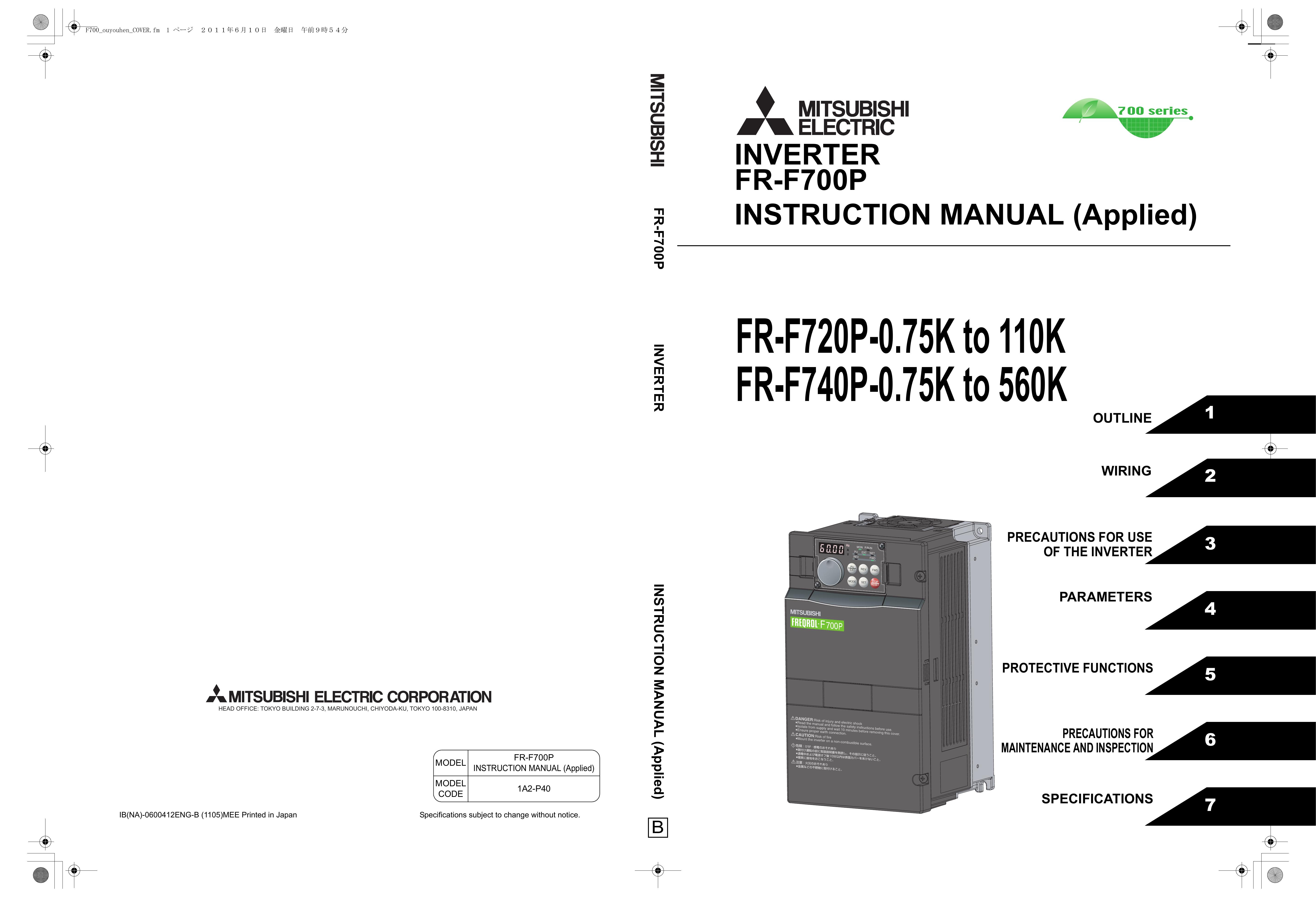 Mitsubishi Electronics FR-F720P Marine Battery User Manual
