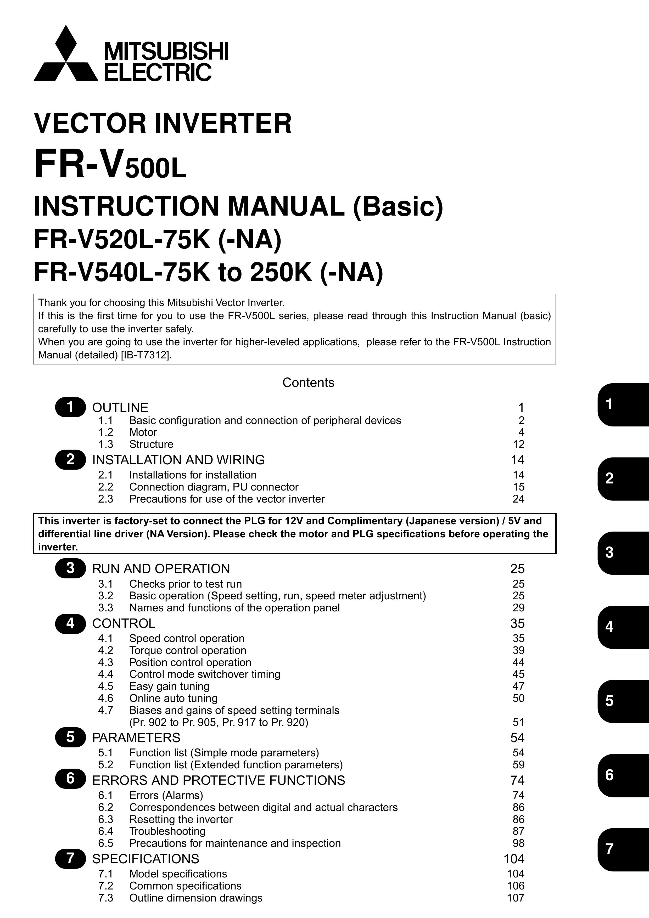 Mitsubishi Electronics FR-V540L-75K to 250K Marine Battery User Manual