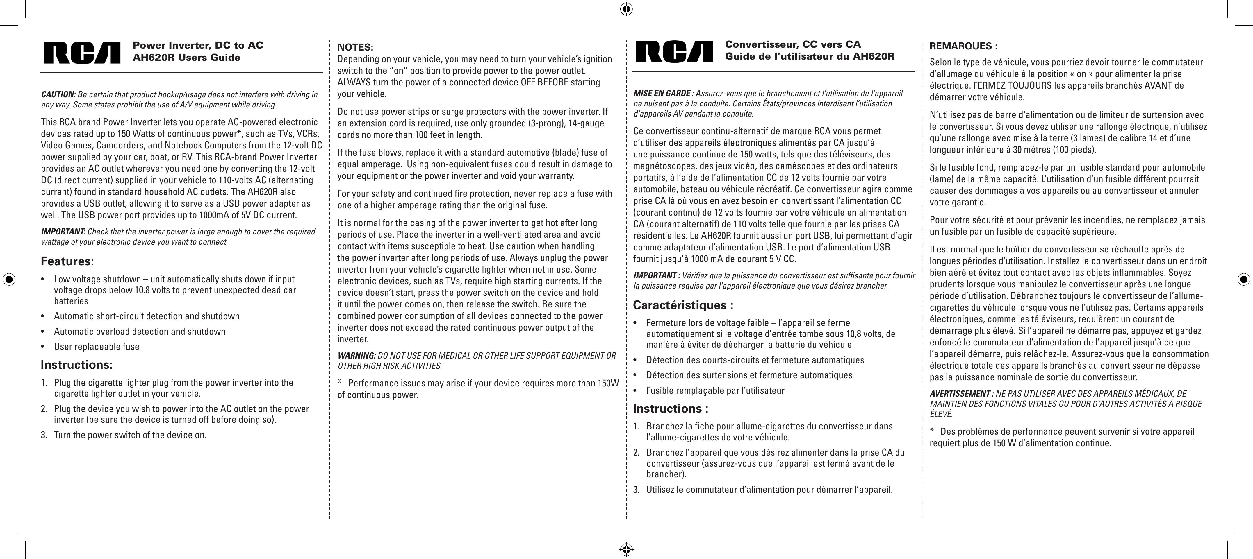 RCA AH620R Marine Battery User Manual
