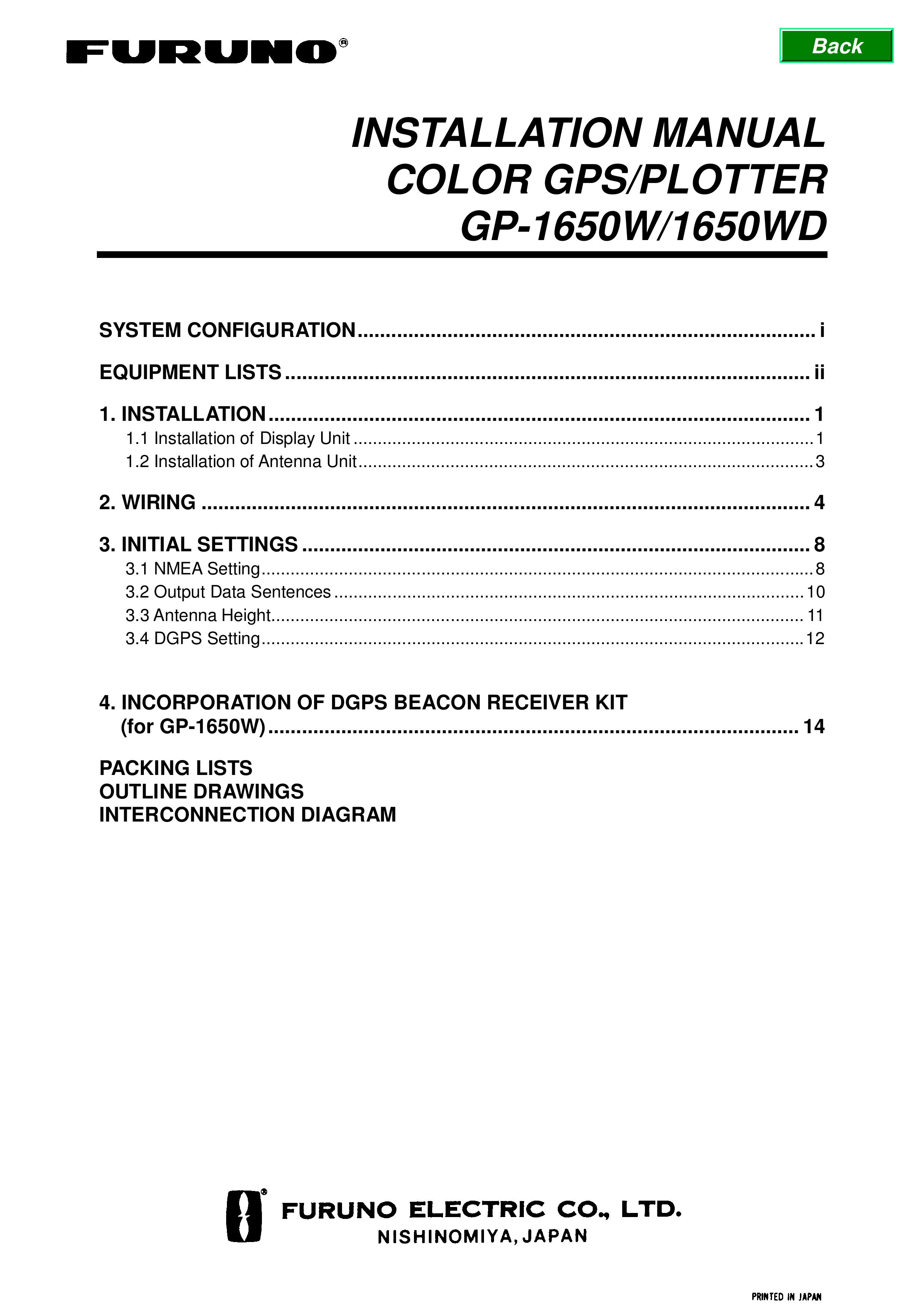 Furuno GP-1650W Marine GPS System User Manual