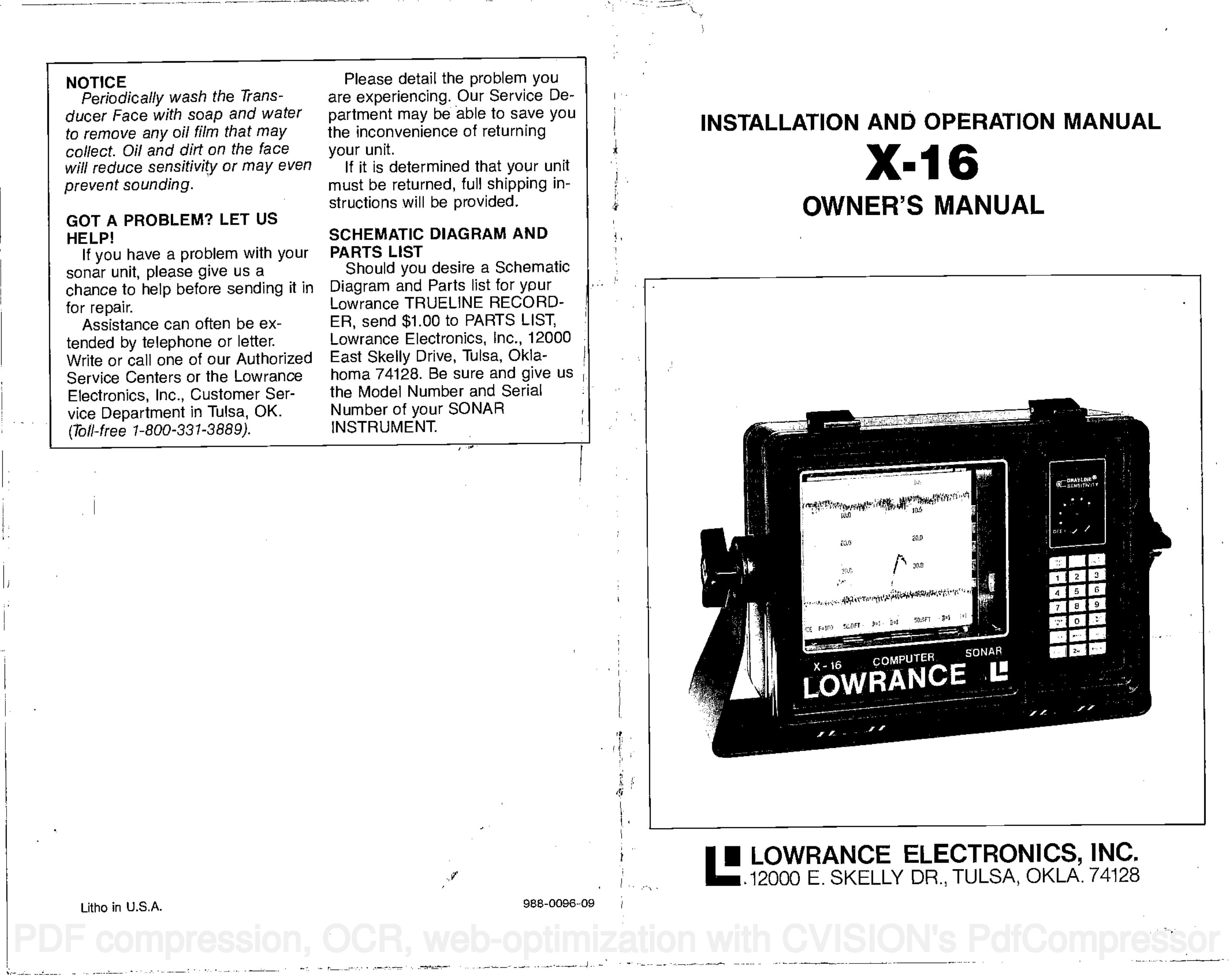 Lowrance electronic X-16 Marine GPS System User Manual