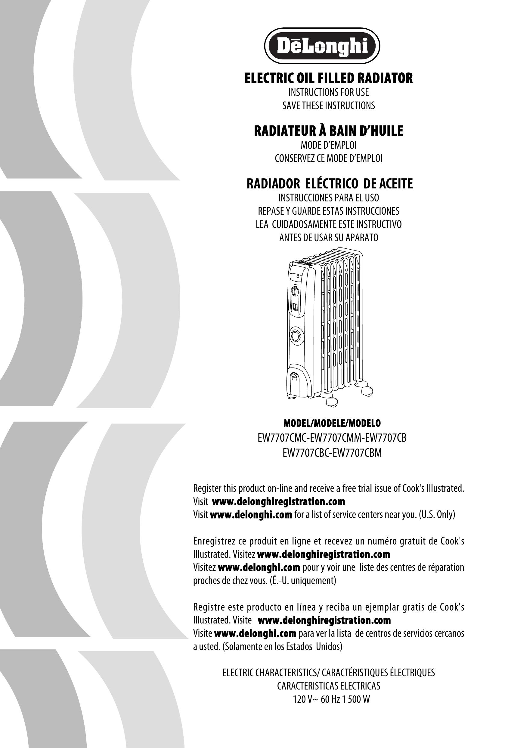 DeLonghi EW7707CBM Marine Heating System User Manual