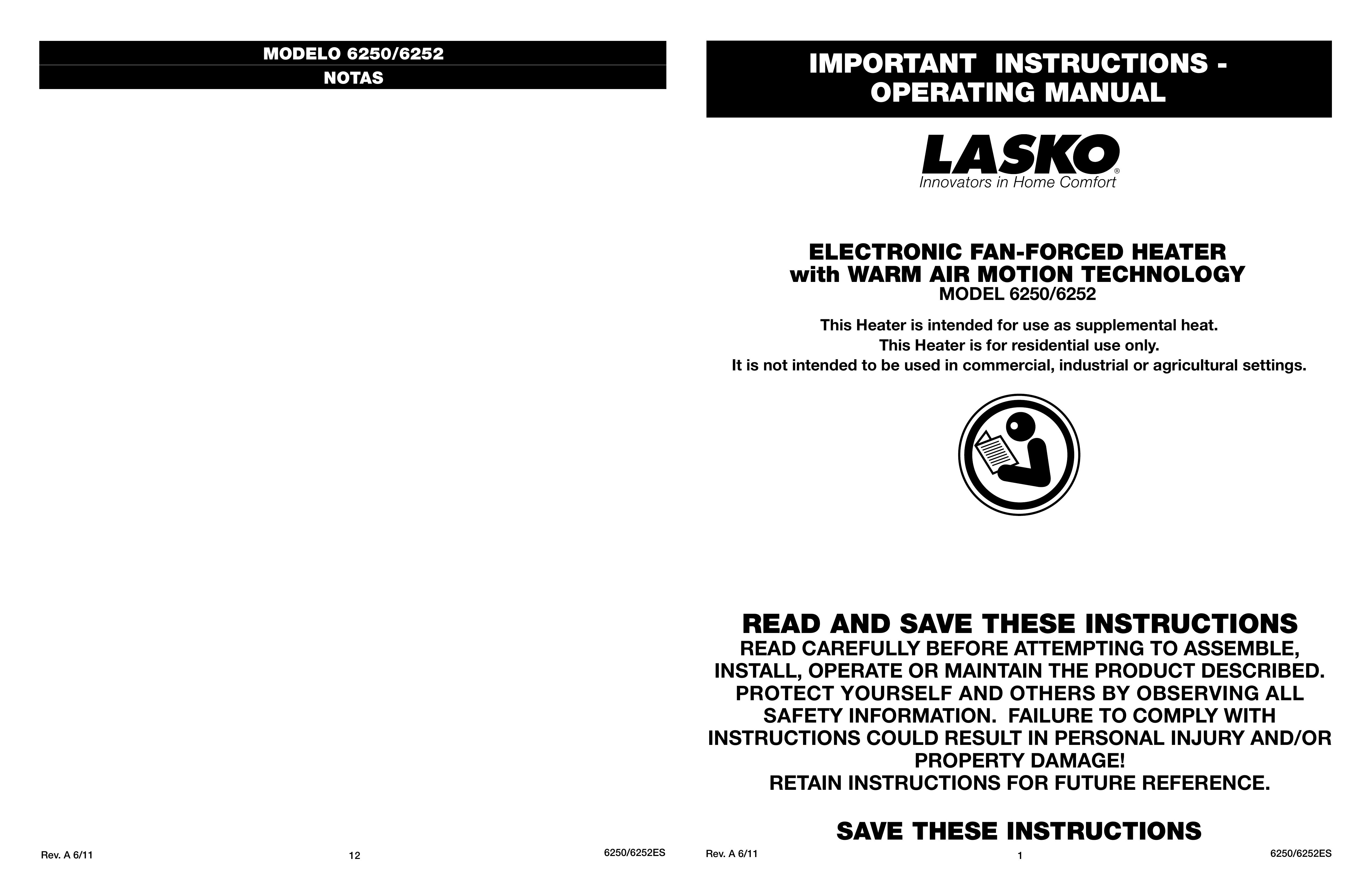 Lasko 6250/6252 Marine Heating System User Manual