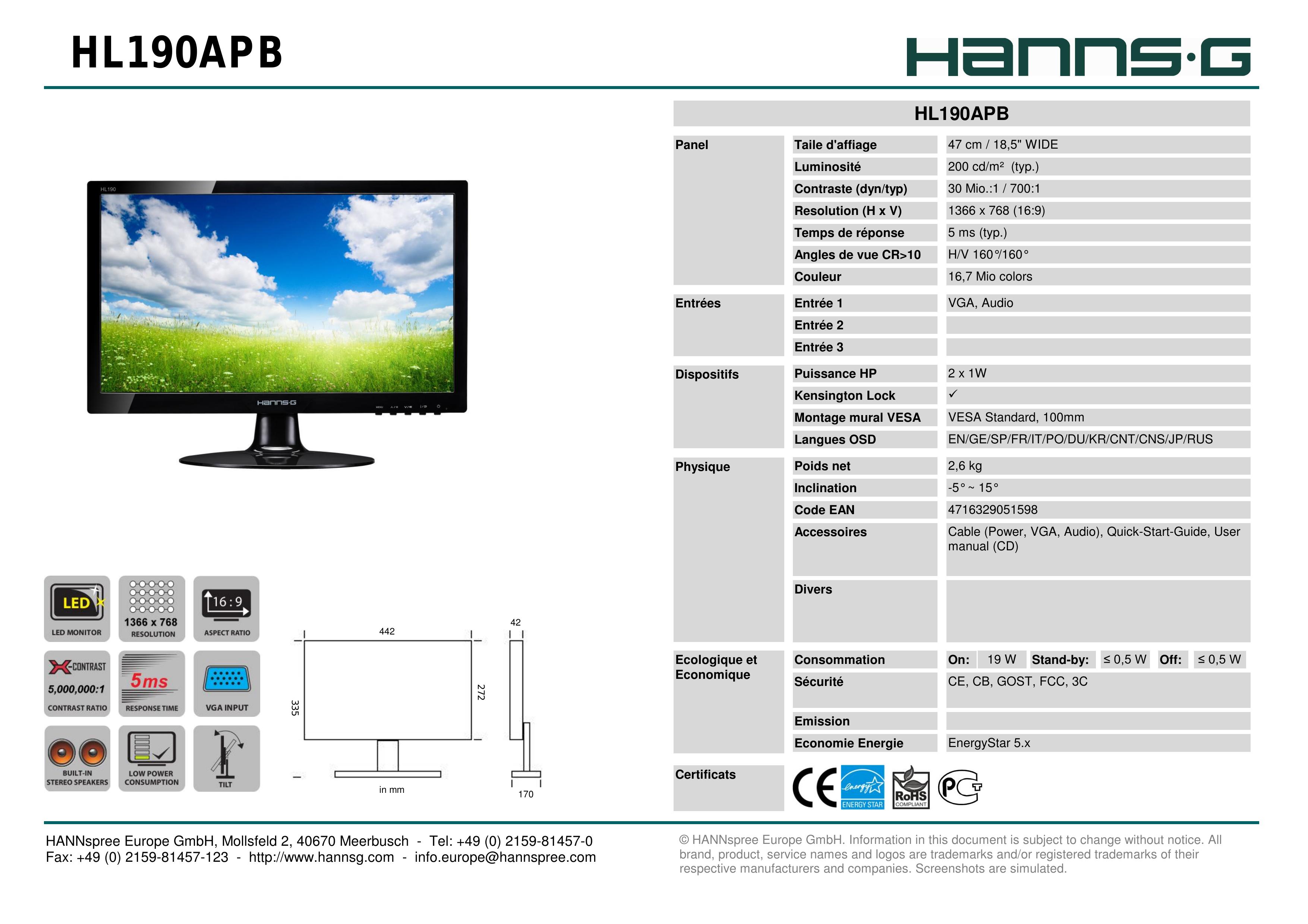 HANNspree hl190apb Marine Instruments User Manual