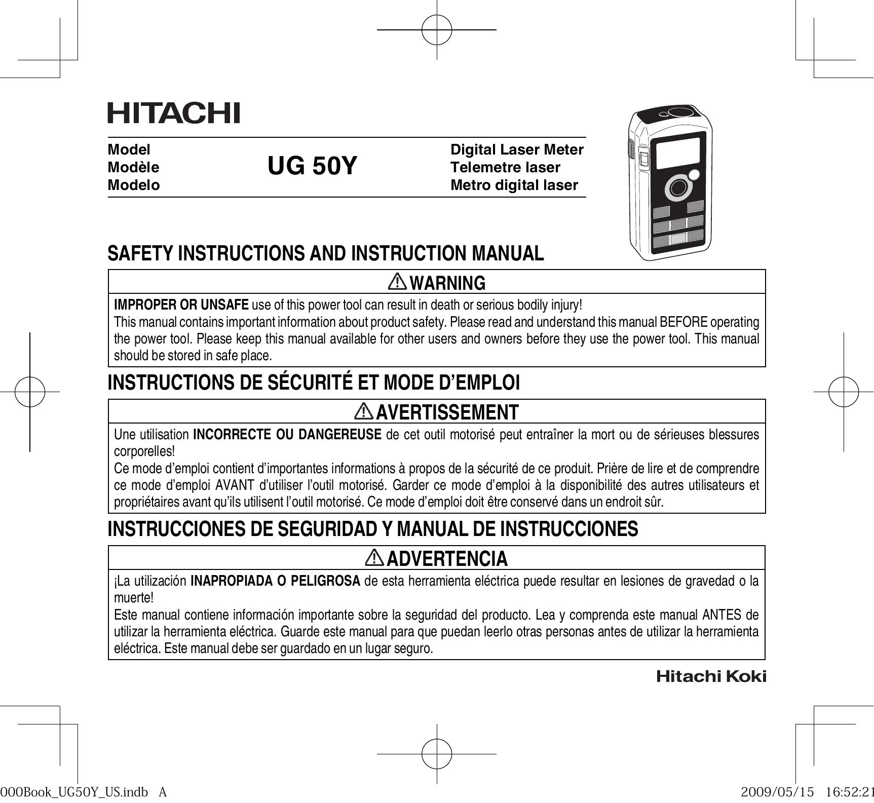Hitachi Koki USA UG 50Y Marine Instruments User Manual