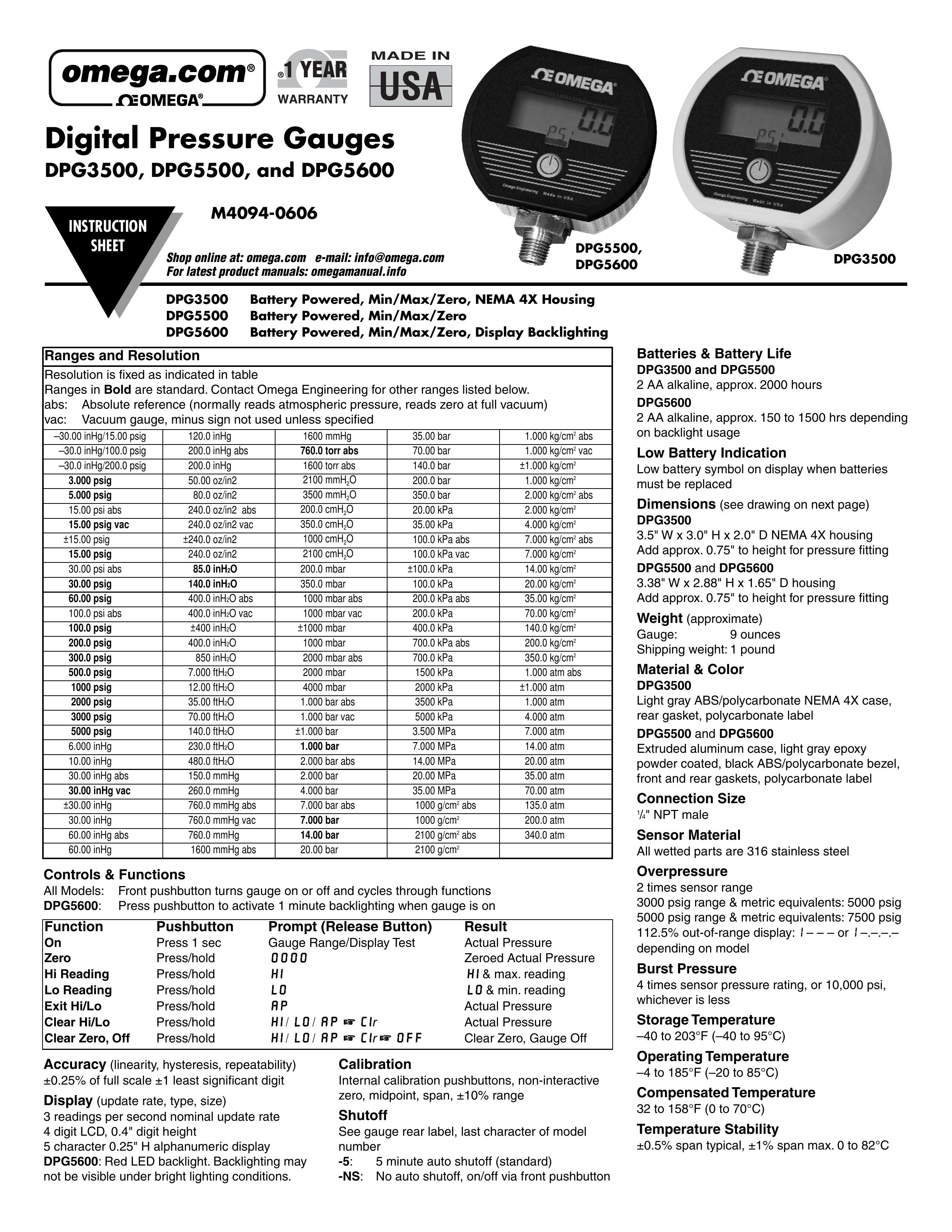 Omega DPG5500 Marine Instruments User Manual