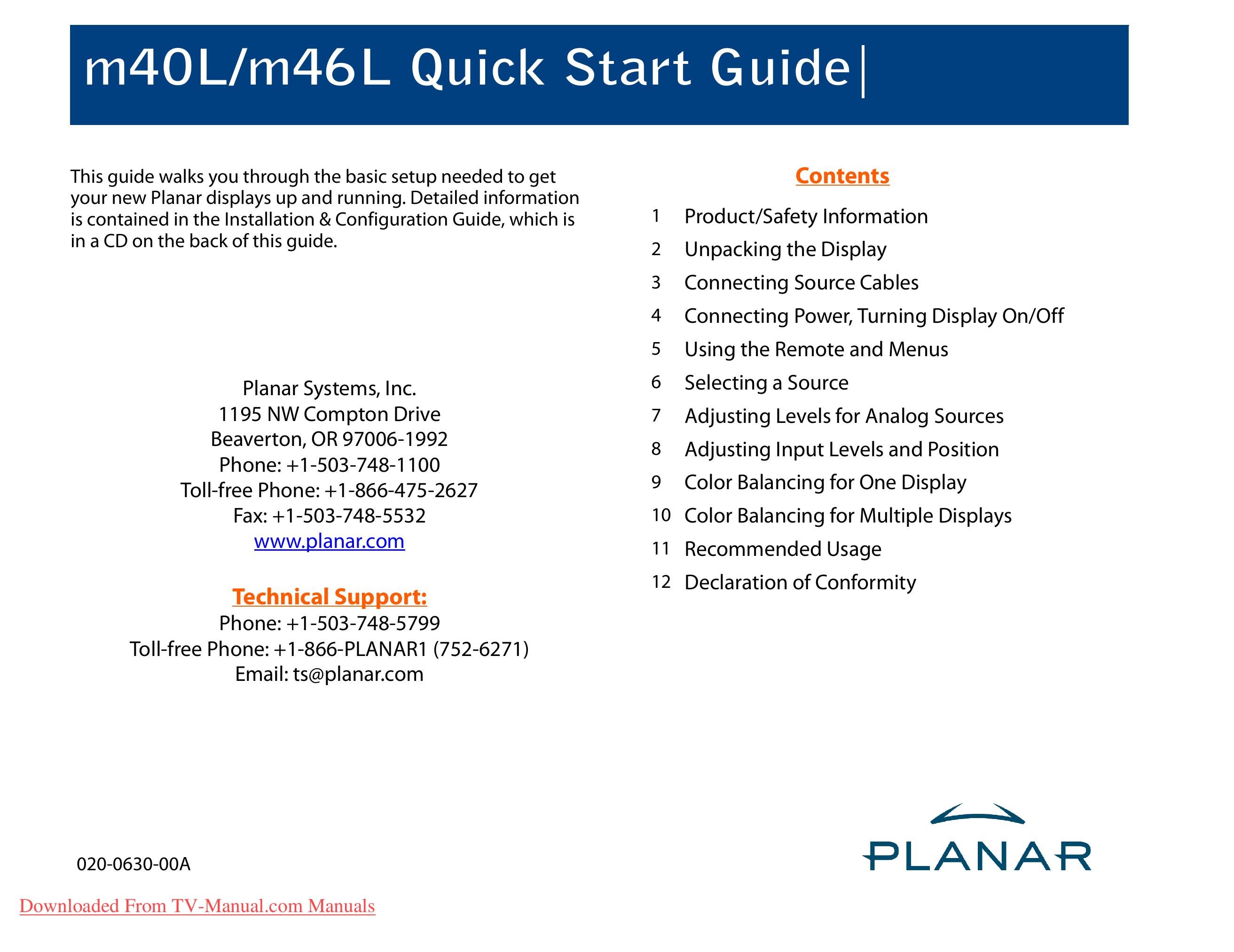 Planar m40L Marine Instruments User Manual