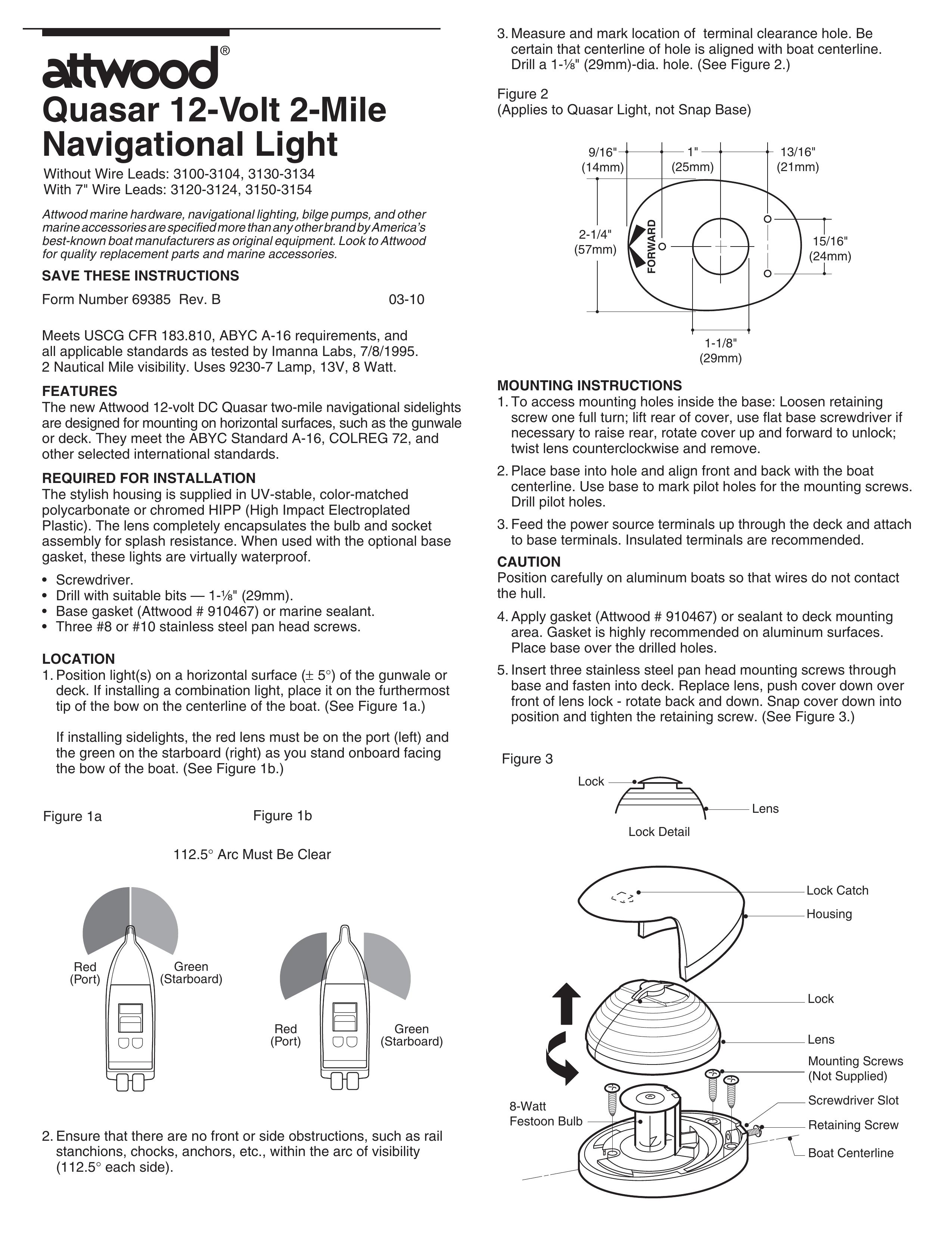 Attwood 3154 Marine Lighting User Manual