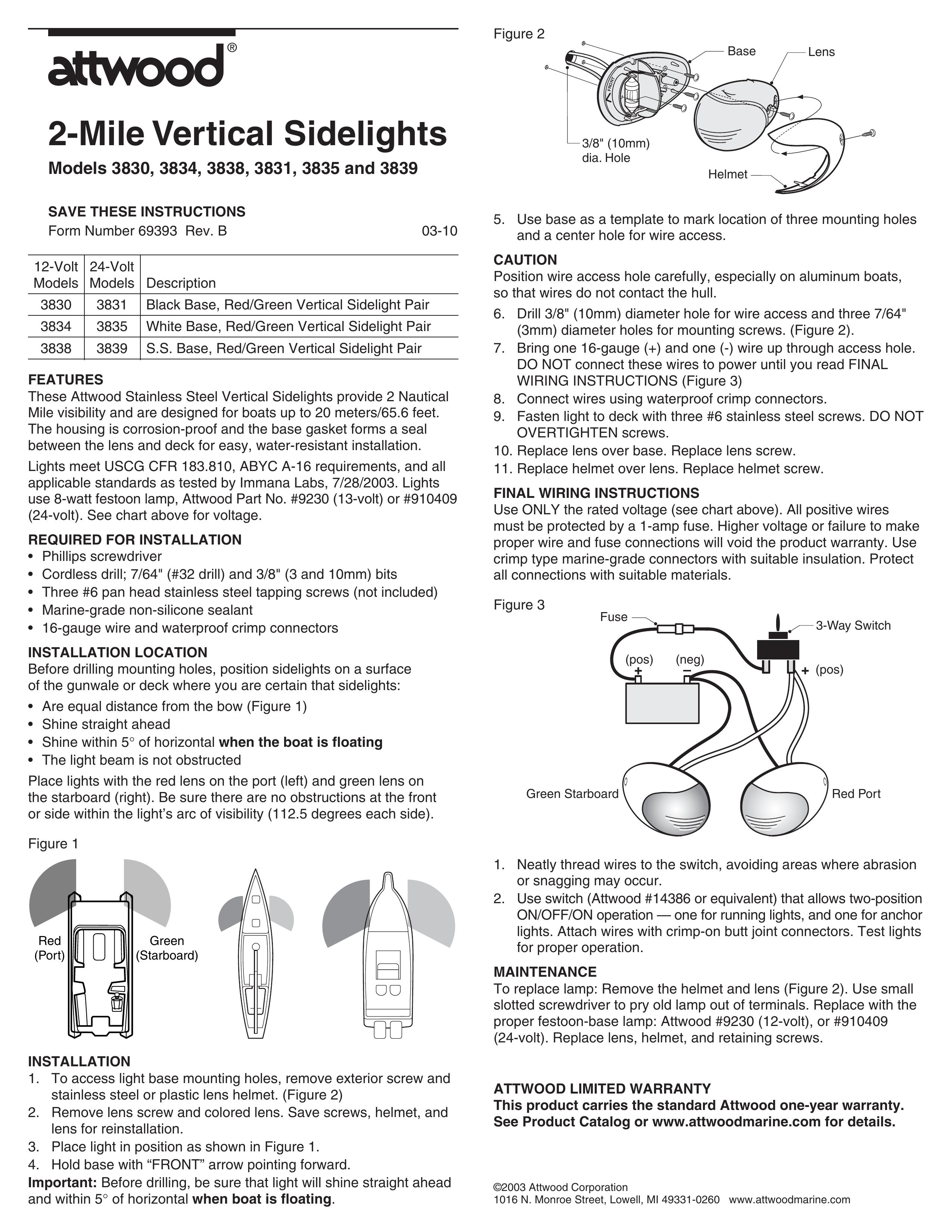 Attwood 3831 Marine Lighting User Manual