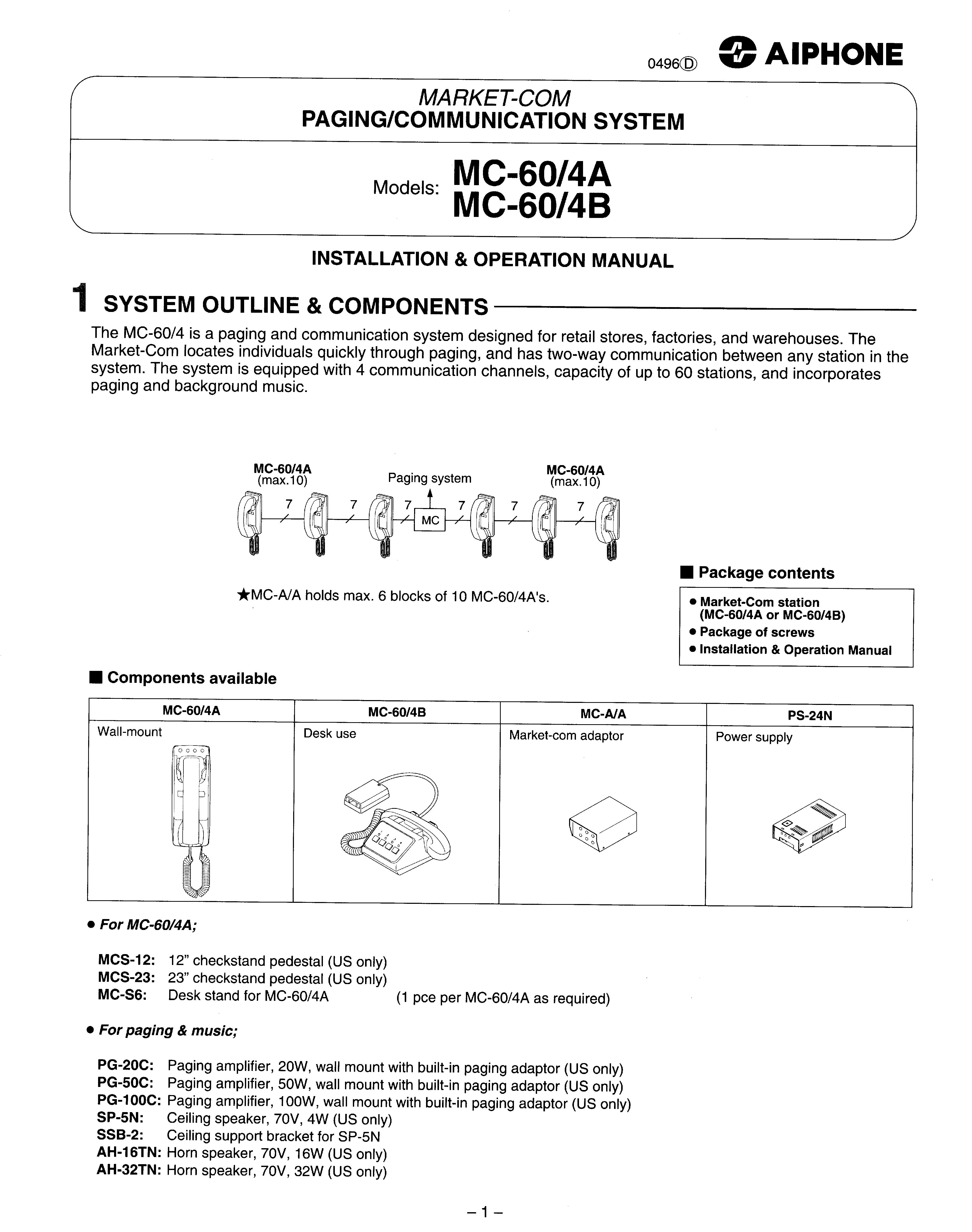 Aiphone MC-60/4B Marine Radio User Manual