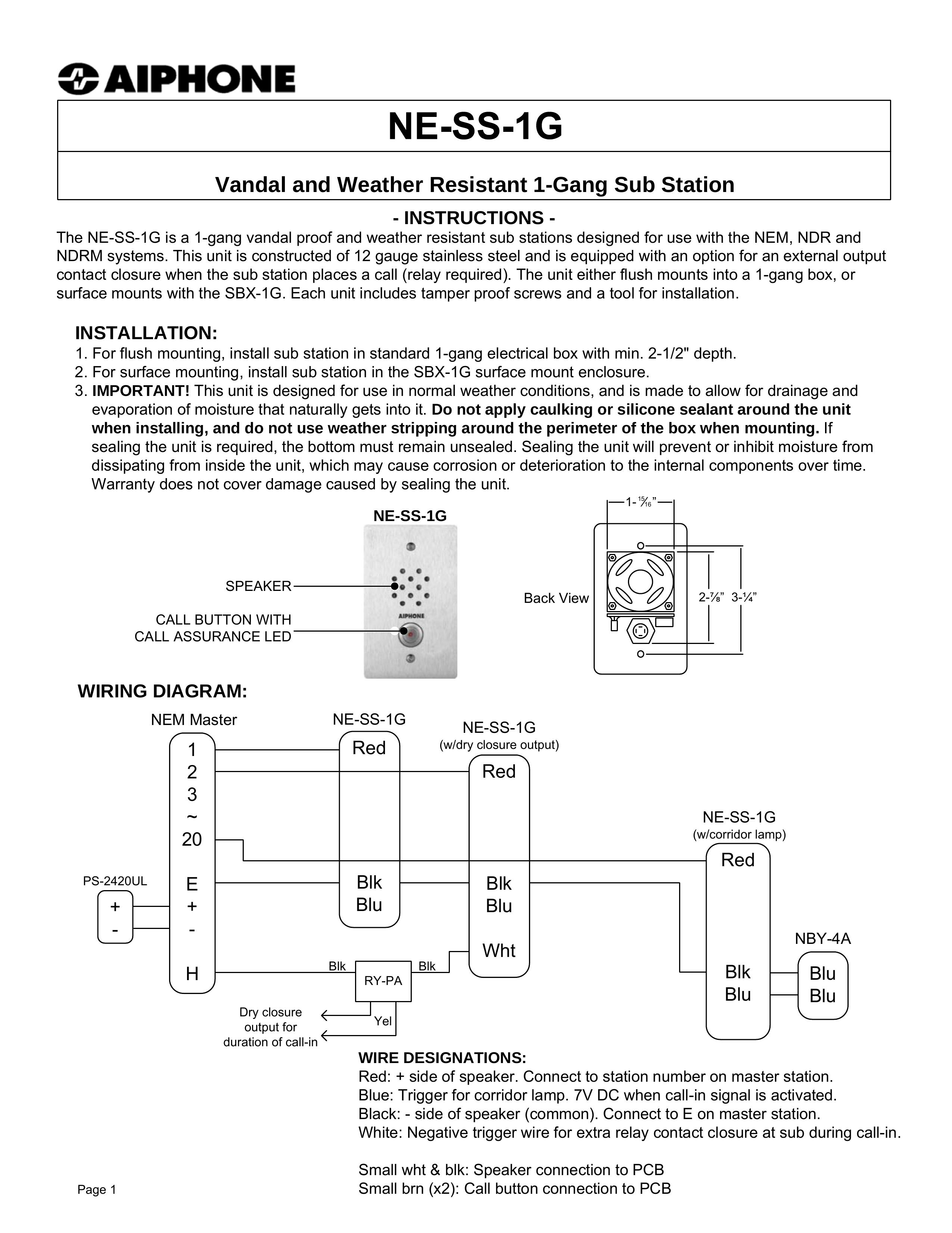 Aiphone NE-SS-1G Marine Radio User Manual