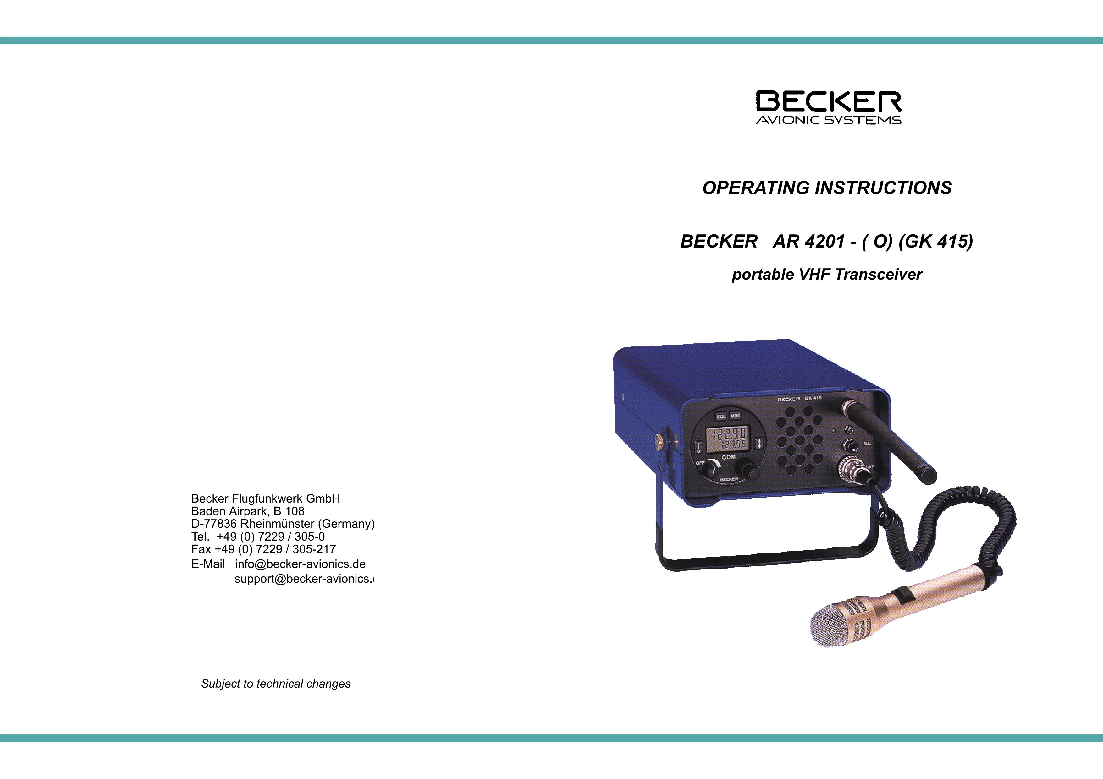 Becker Designed AR 4201 - ( O) (GK 415) Marine Radio User Manual