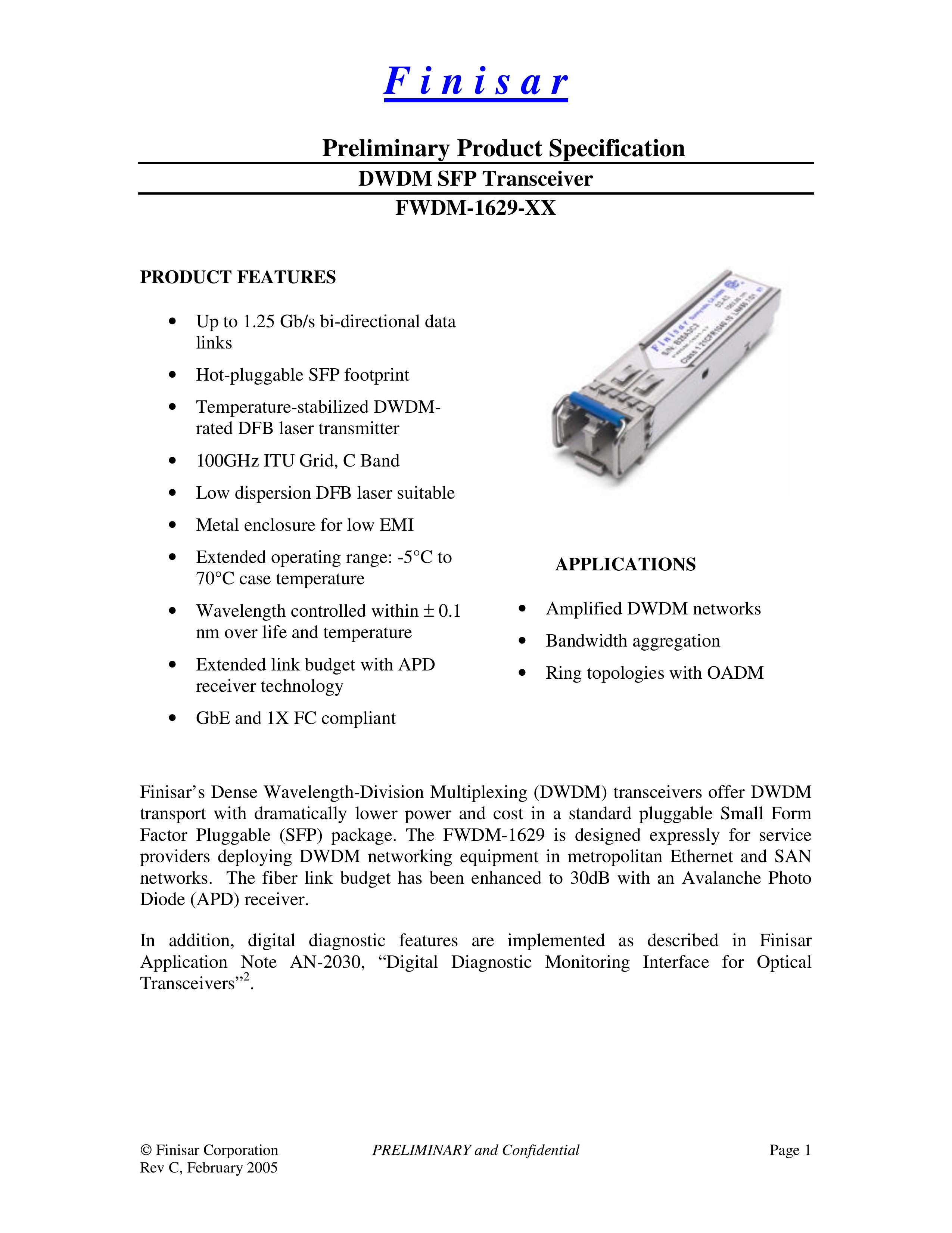 Finisar FWDM-1629-XX Marine Radio User Manual