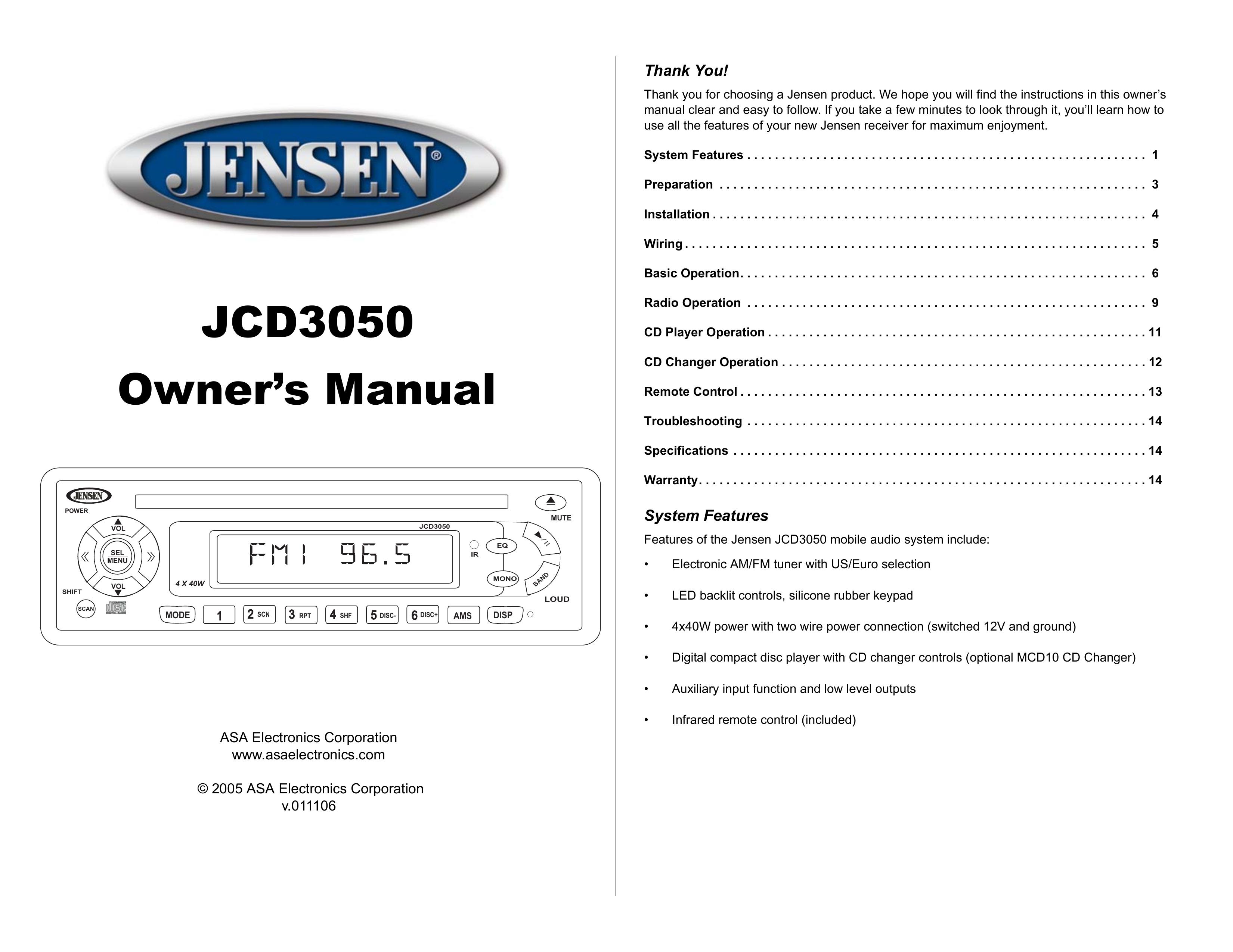 Jensen JCD3050 Marine Radio User Manual