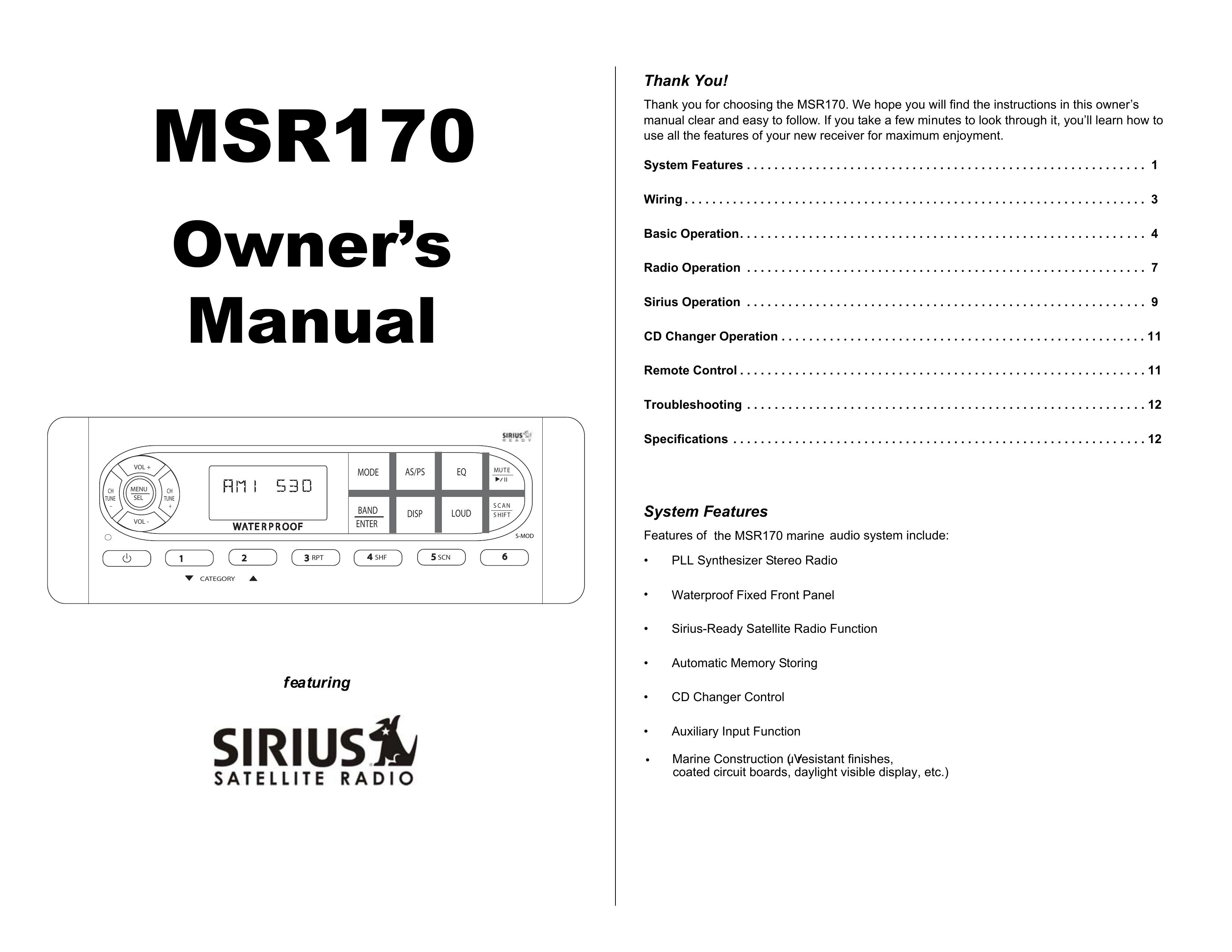 Jensen MSR170 Marine Radio User Manual