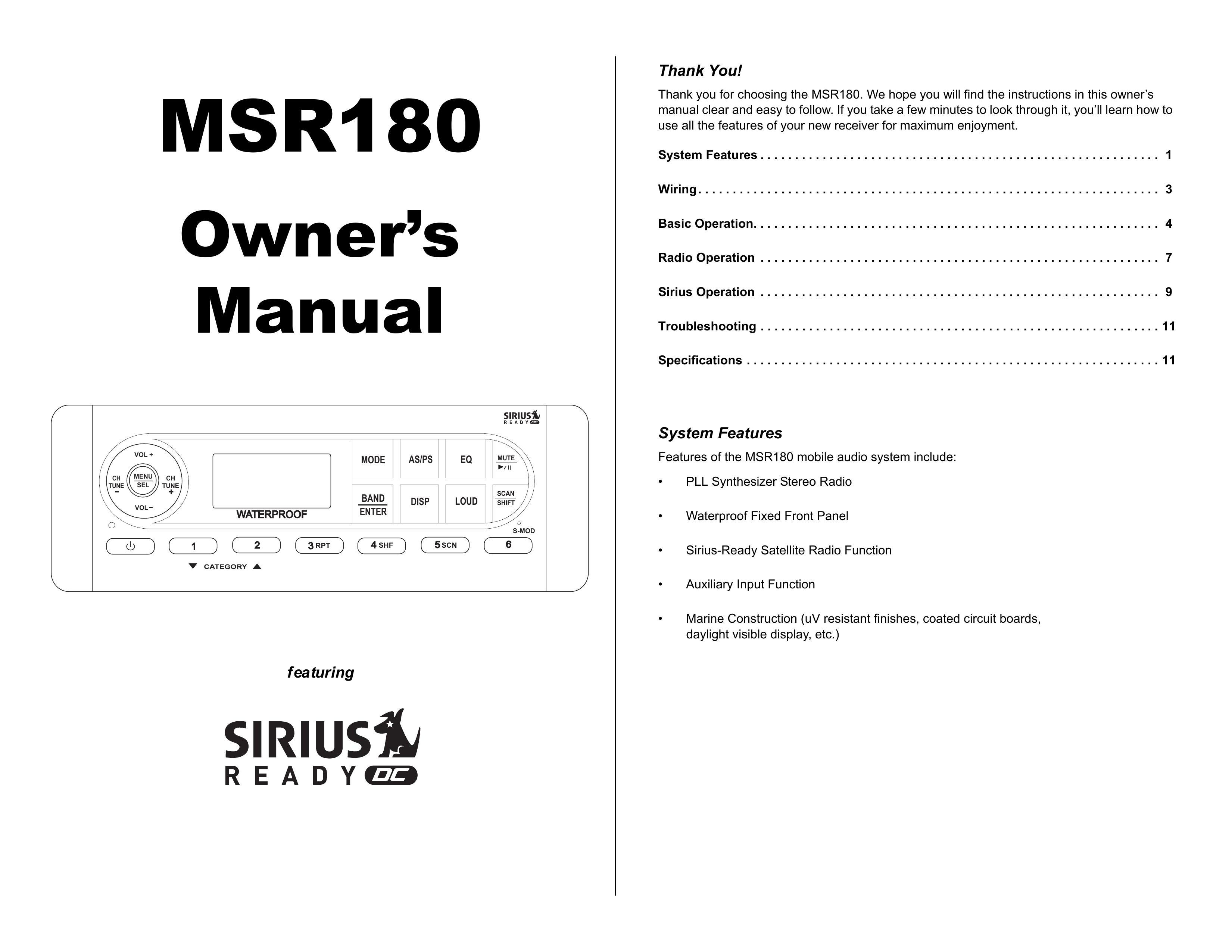 Jensen MSR180 Marine Radio User Manual