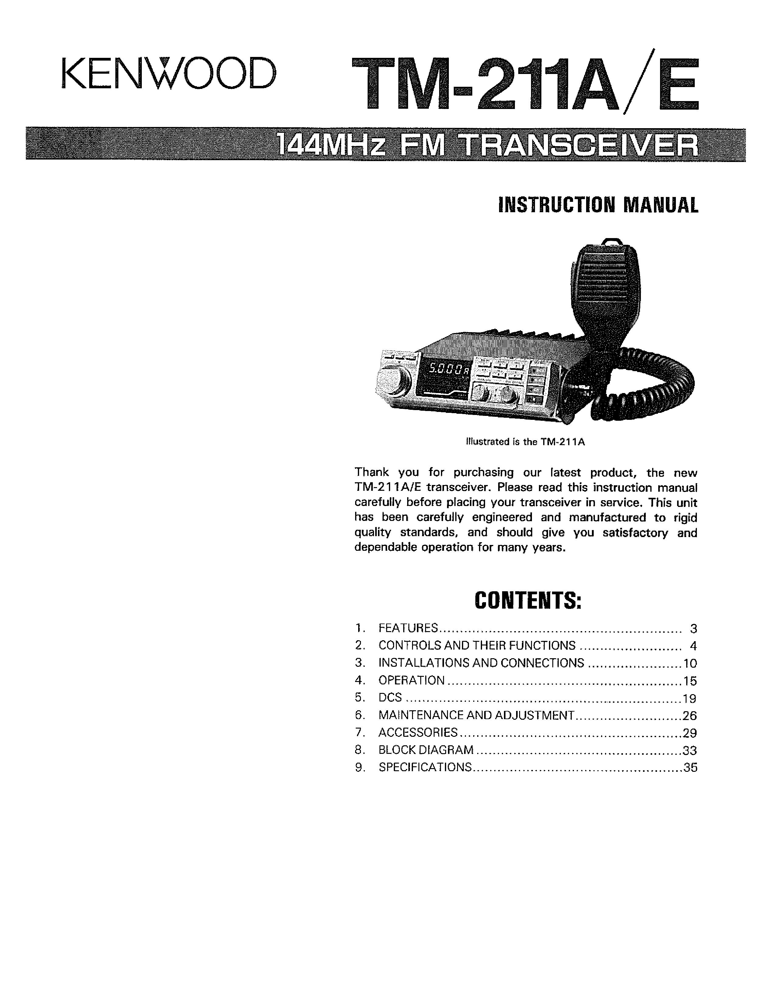 Kenwood 144mhz fm transceiver Marine Radio User Manual
