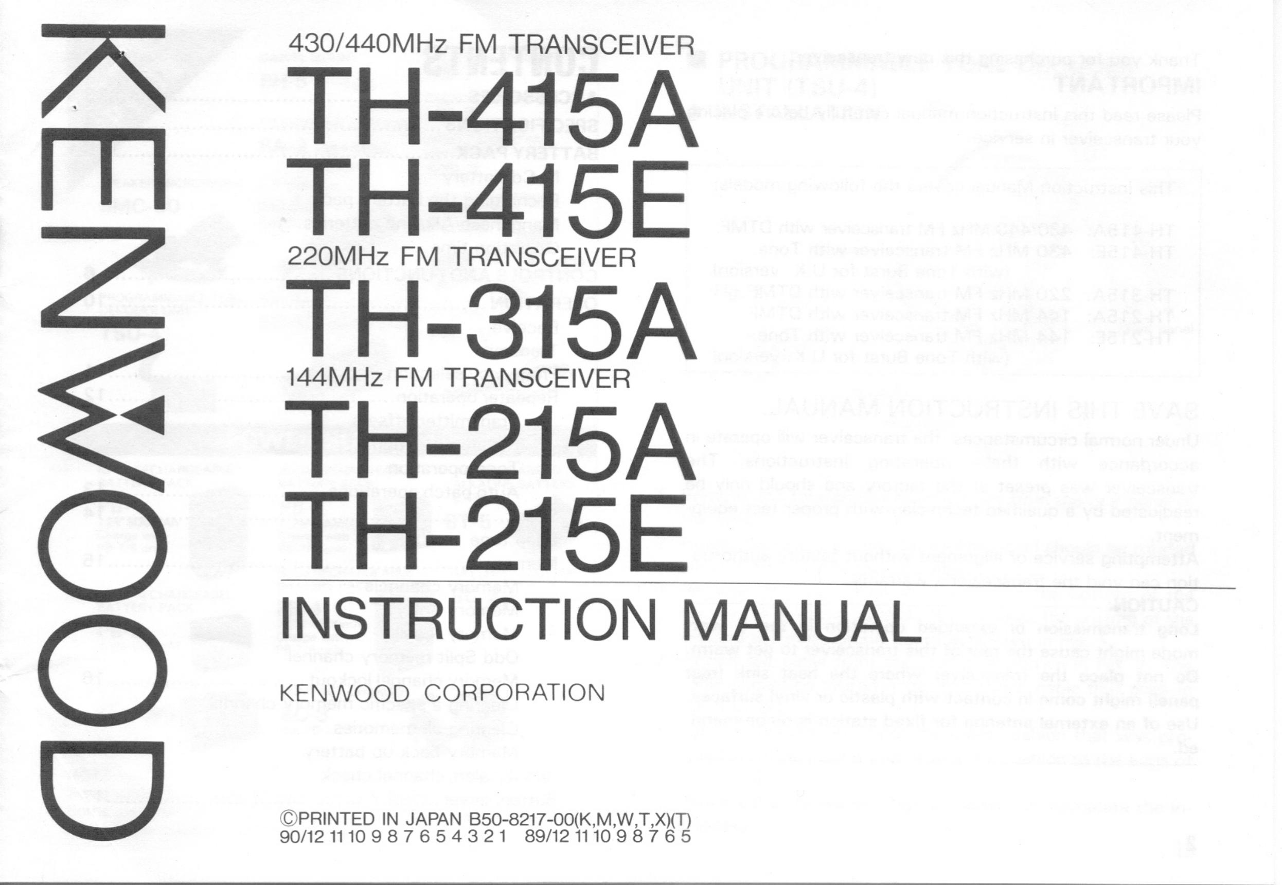 Kenwood TH-215E Marine Radio User Manual