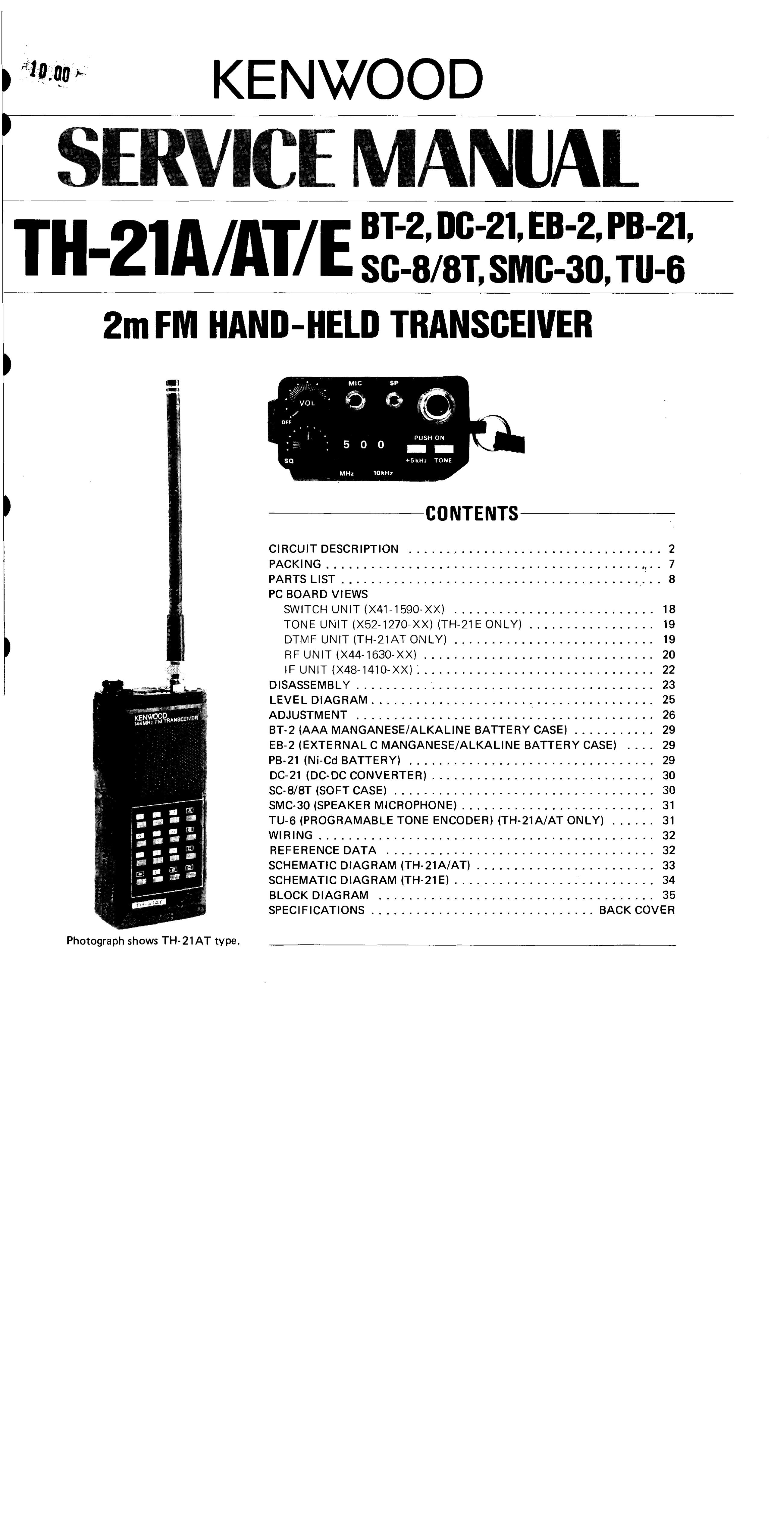Kenwood TH-21AT Marine Radio User Manual