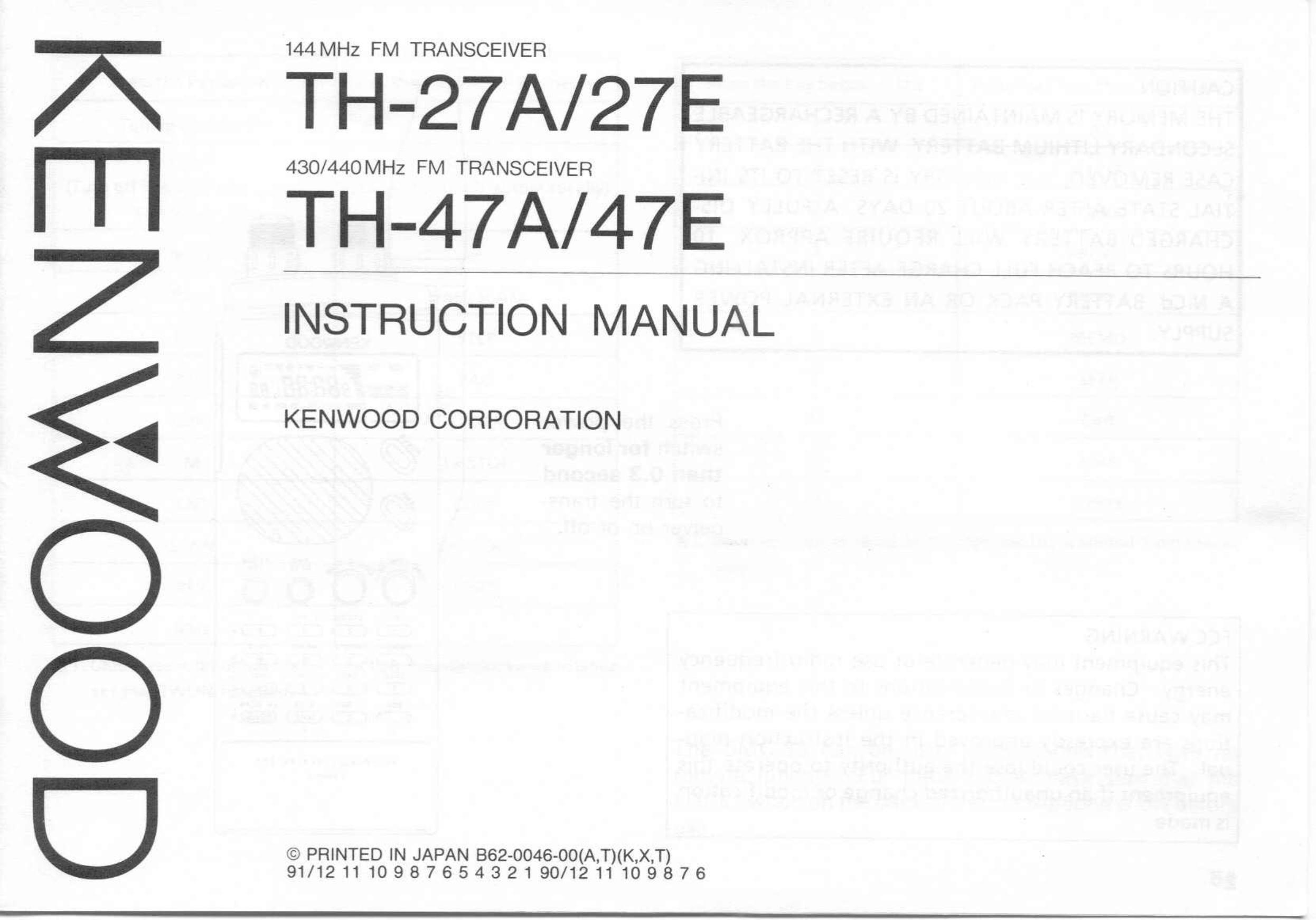 Kenwood TH-27A Marine Radio User Manual