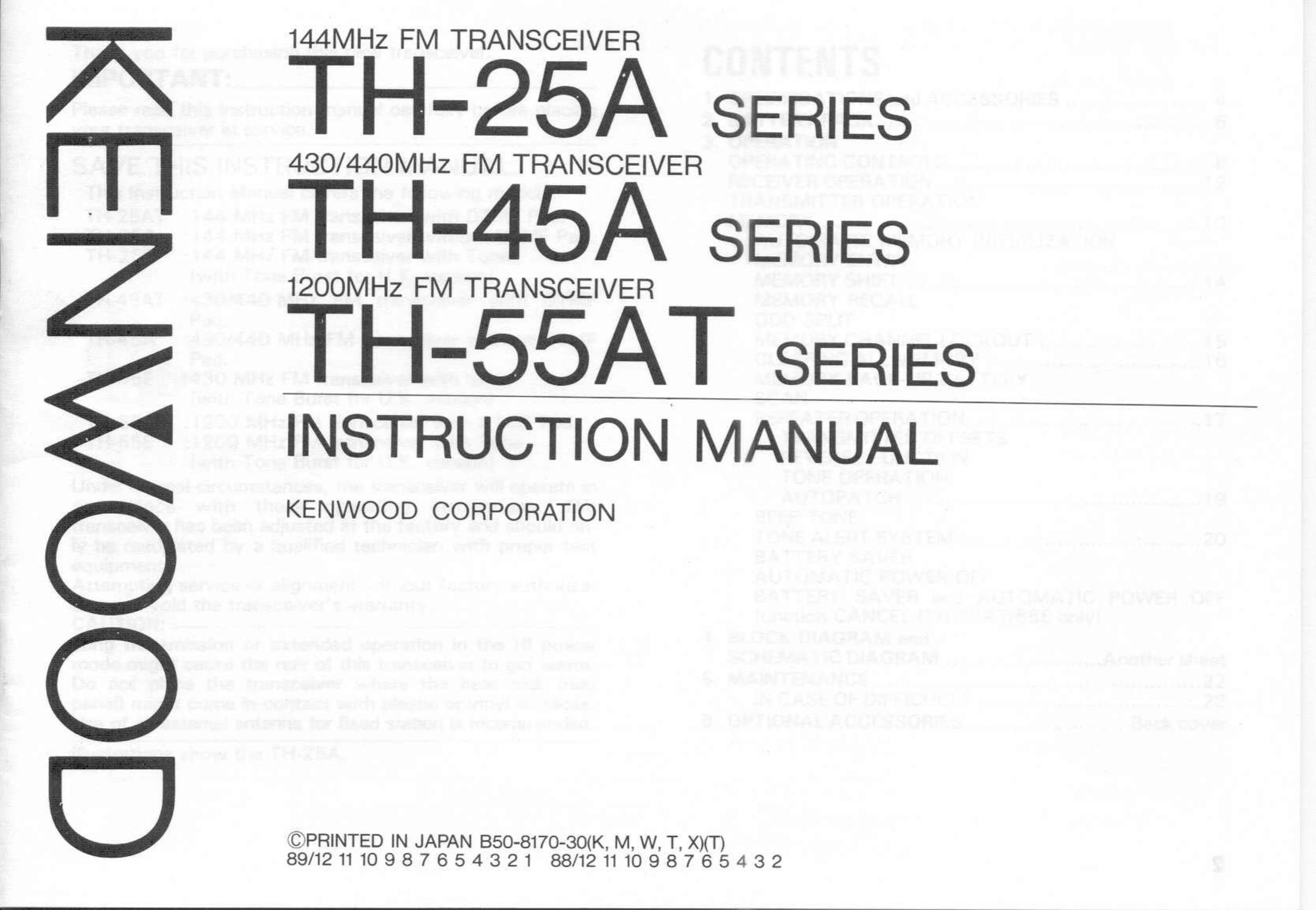 Kenwood TH-55AT Series Marine Radio User Manual