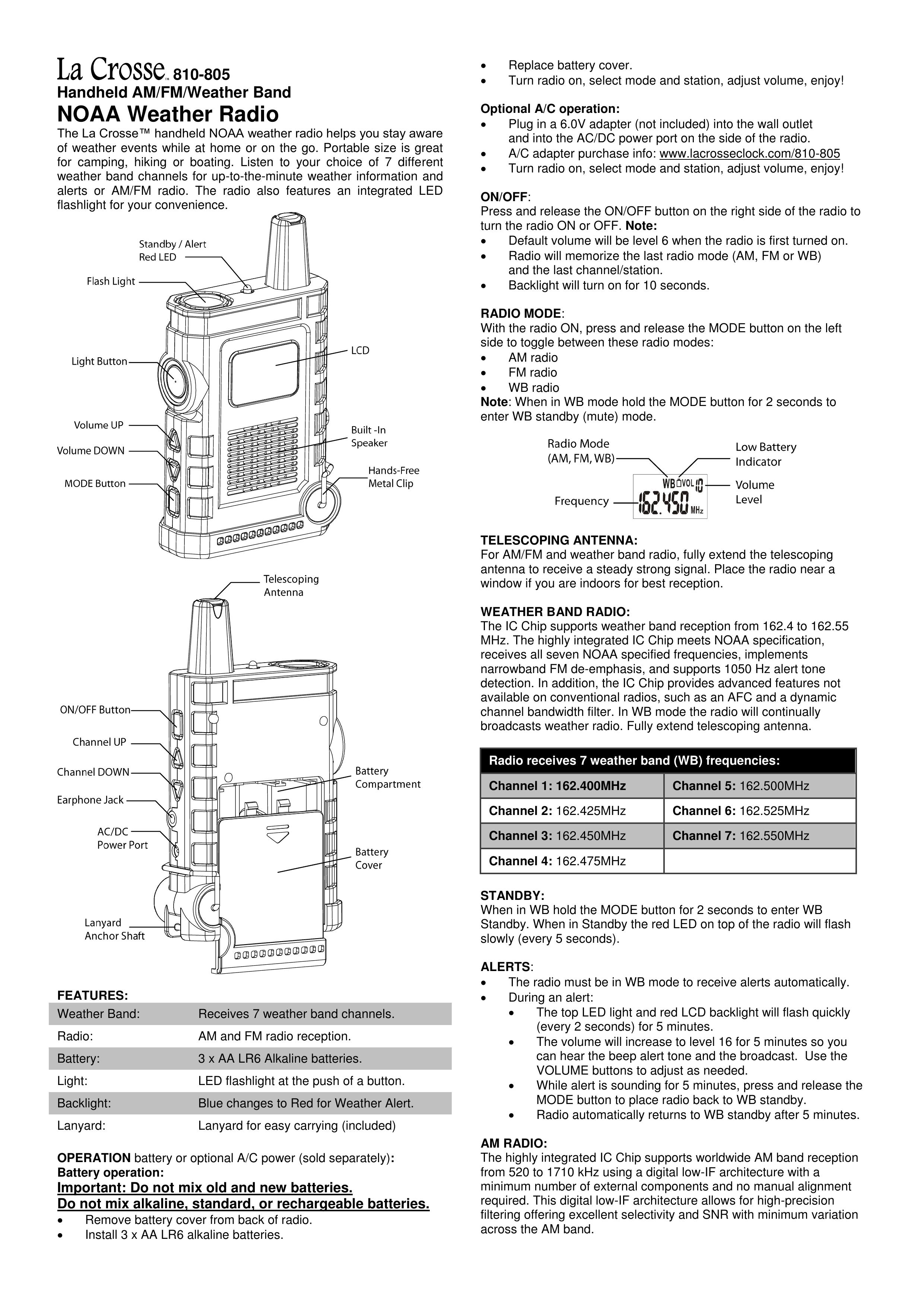 La Crosse Technology 810-805 Marine Radio User Manual