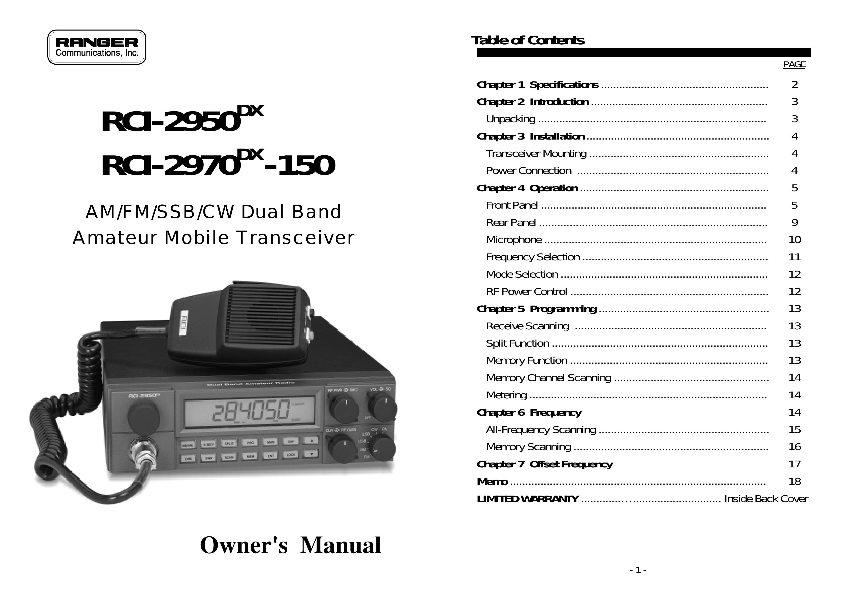 Ranger RCI-2950DX Marine Radio User Manual