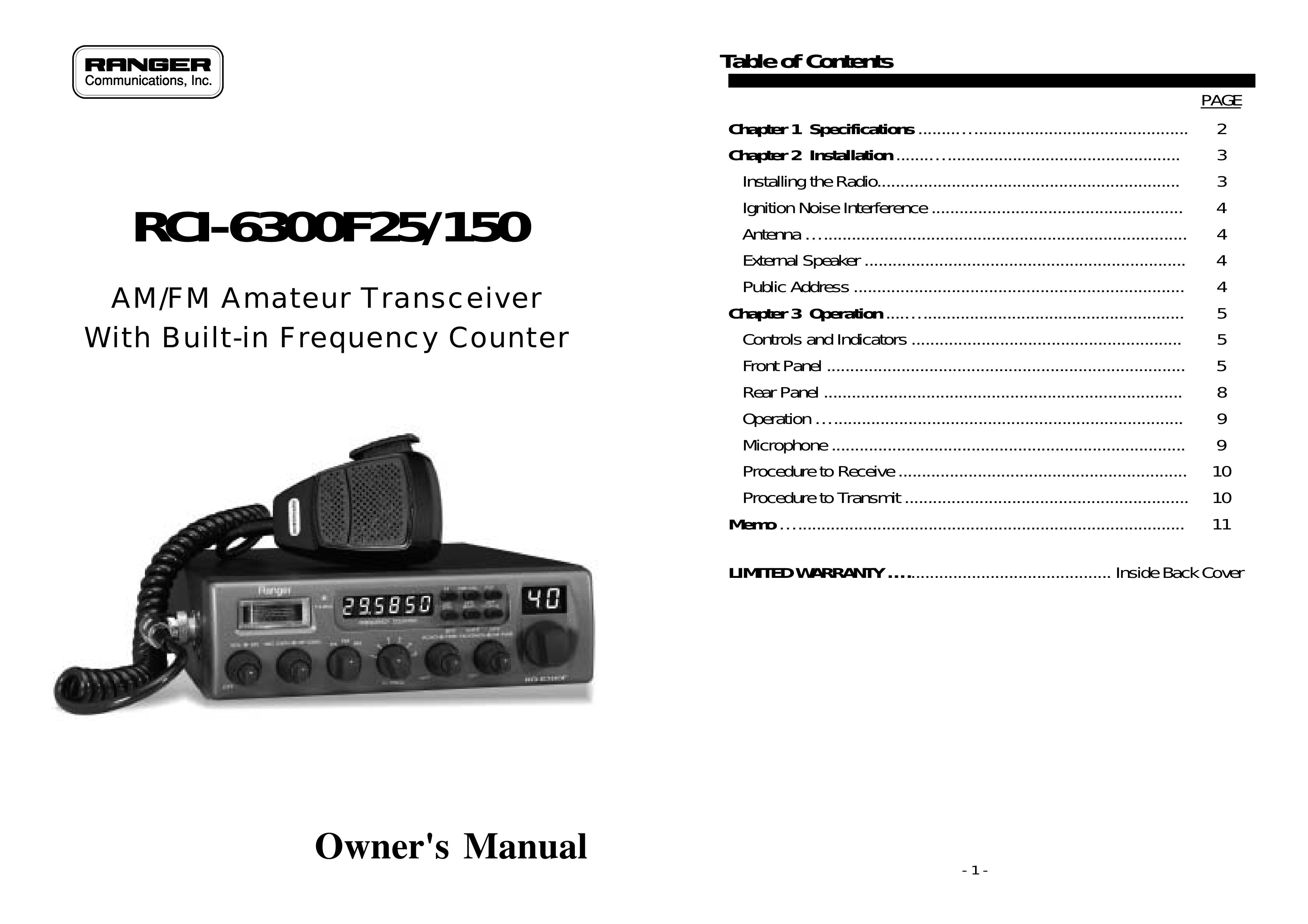 Ranger RCI-6300F25/150 Marine Radio User Manual