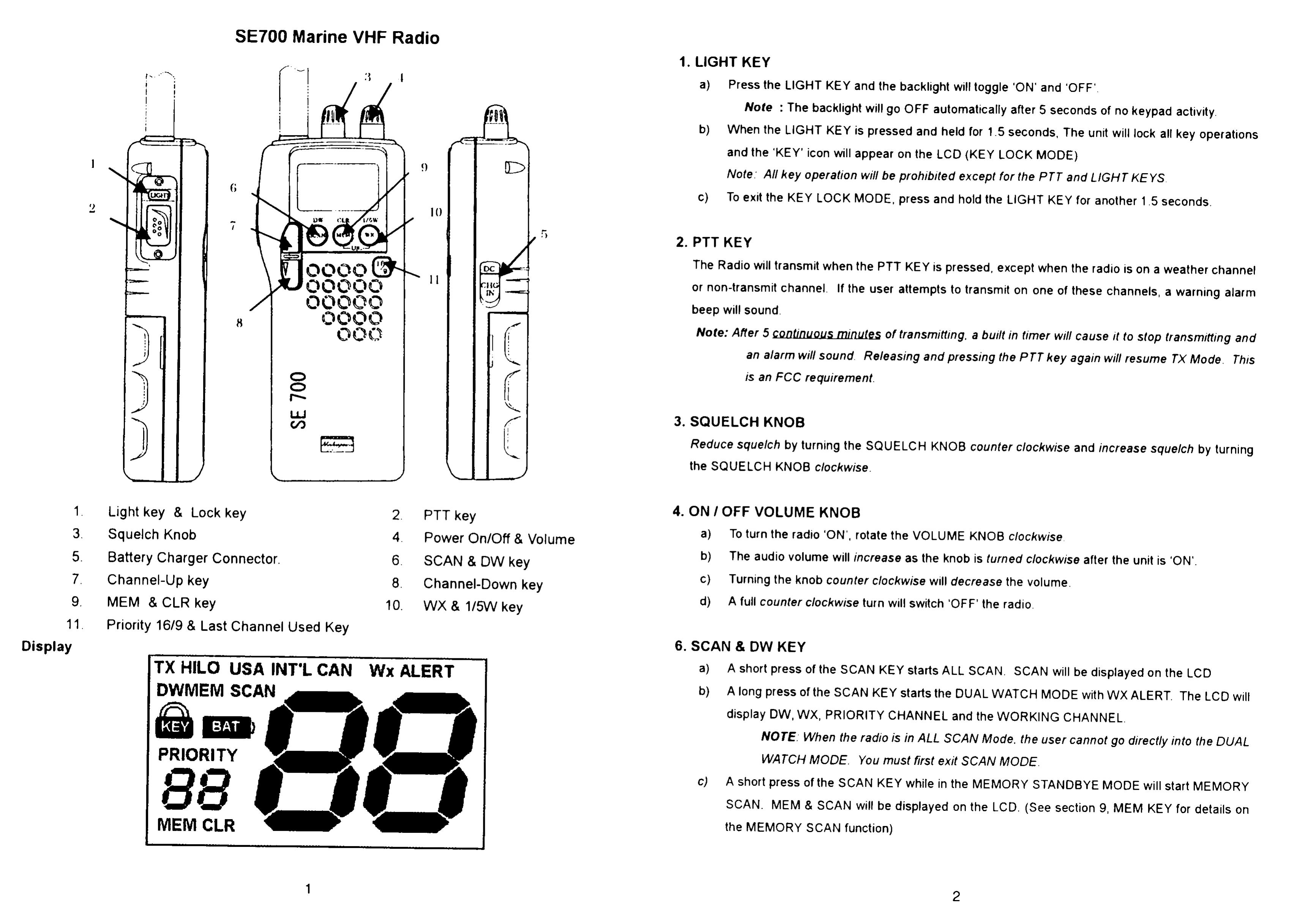 Shakespeare Electronic Model SE 700 Marine Radio User Manual