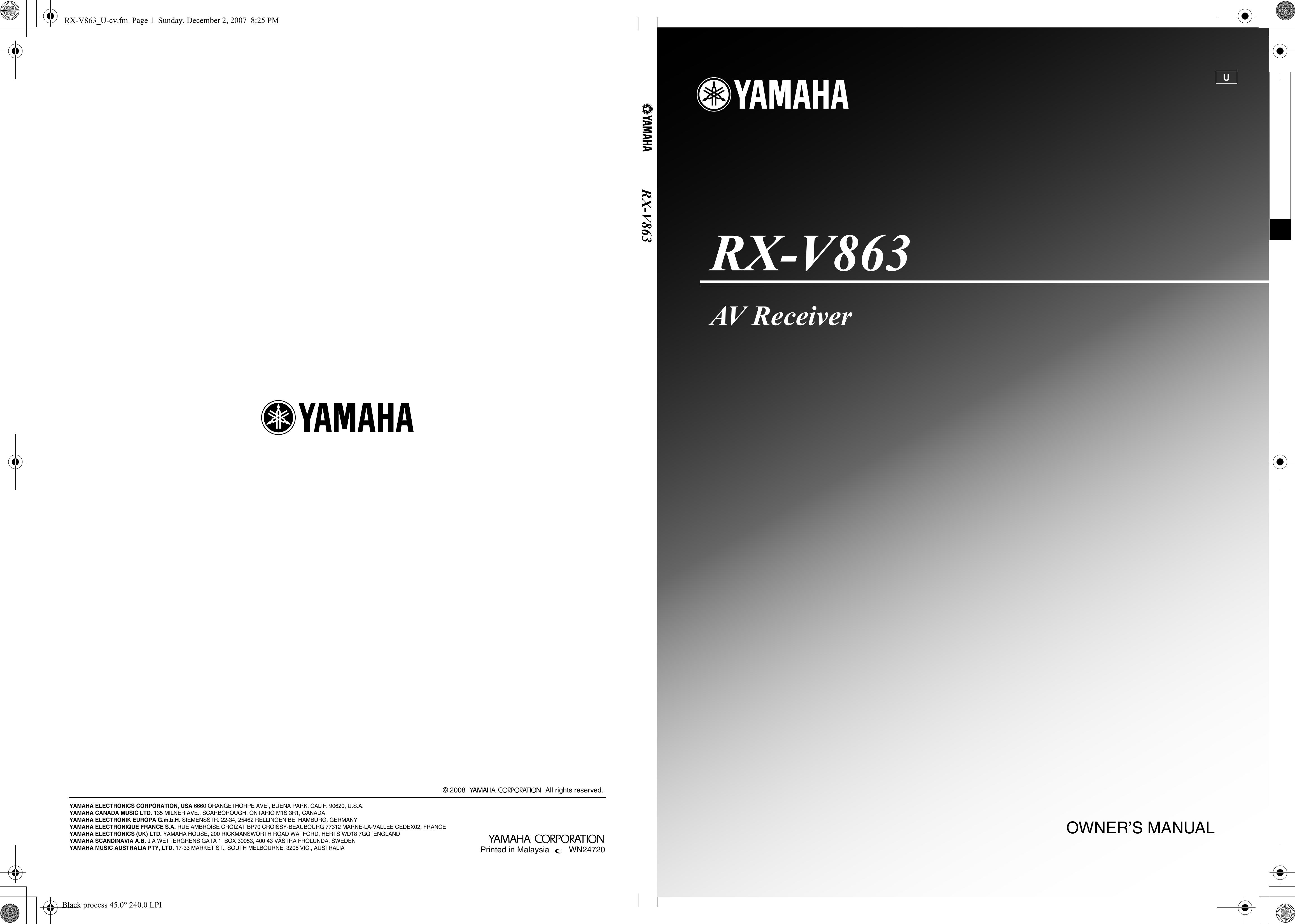 Yamaha RX-V863 Marine Radio User Manual