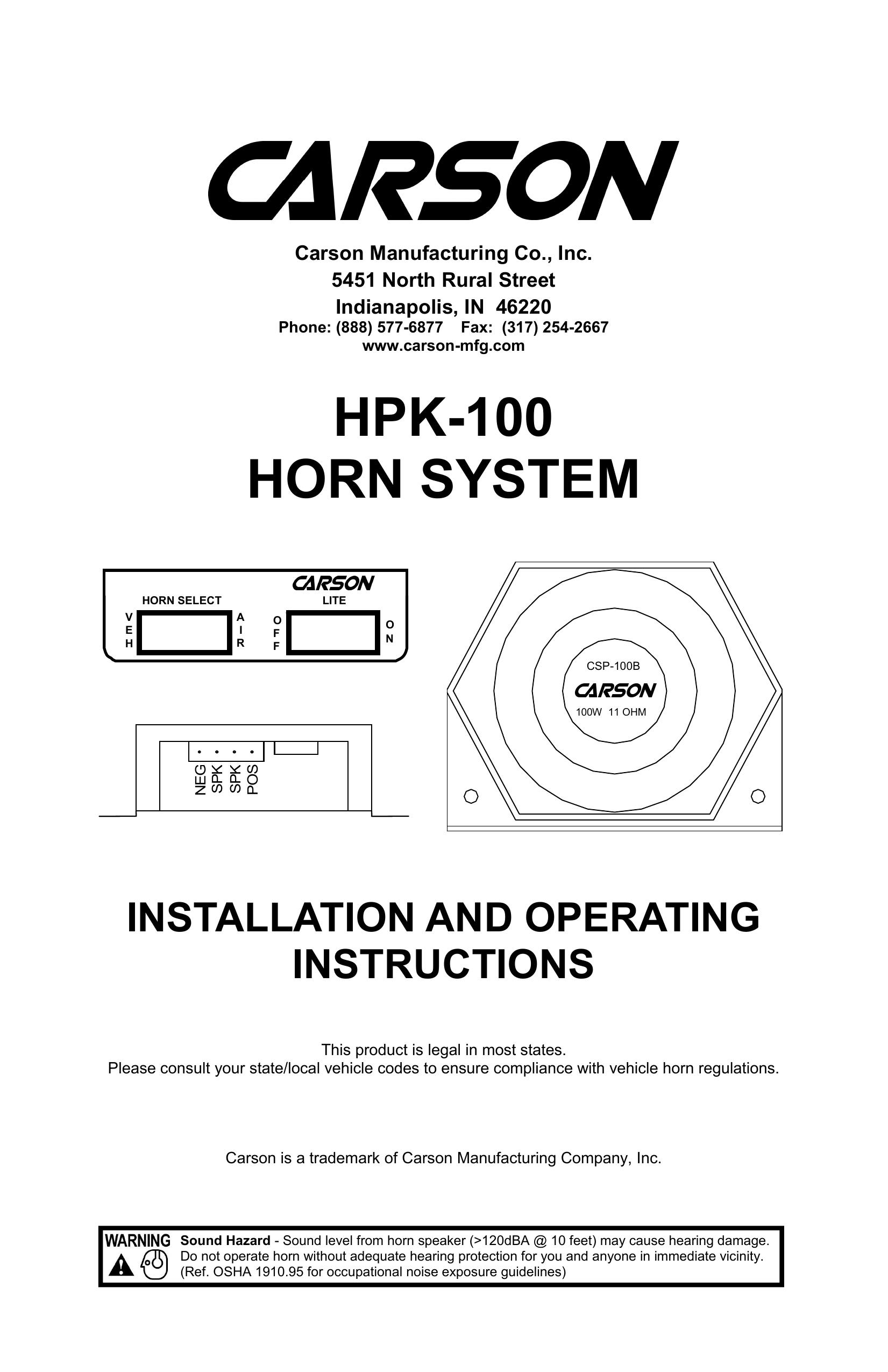 Carson HPK-100 Marine Safety Devices User Manual