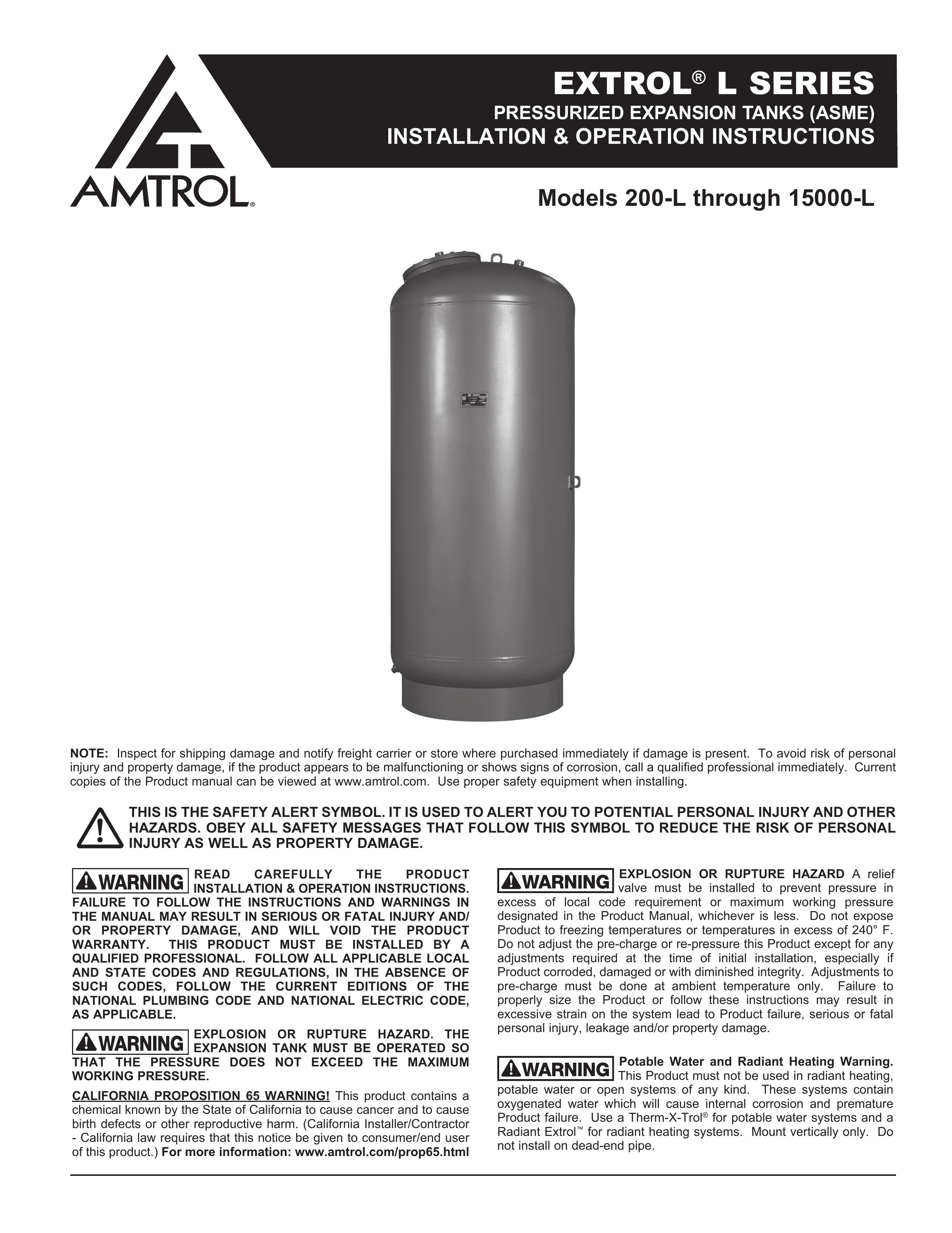 Amtrol extrol l series pressurized expansion tank Marine Sanitation System User Manual